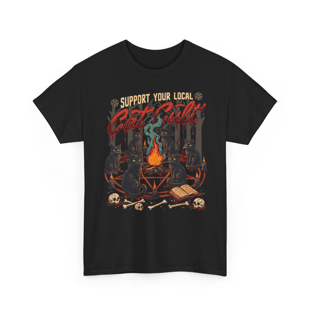 Support Your Local Cat Cult T-Shirt — Witchy Occult Black Cats Tee