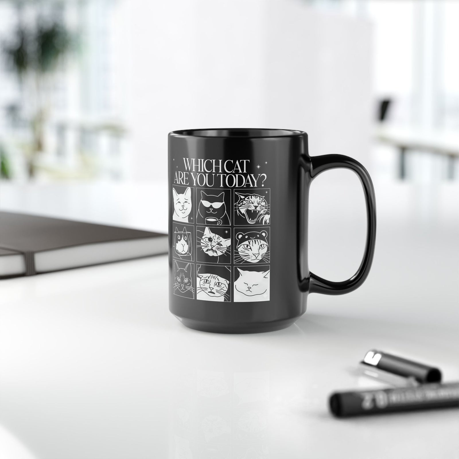 Which Cat You Choose Today Black Mug — Playful Cat Lover Graphic Mug