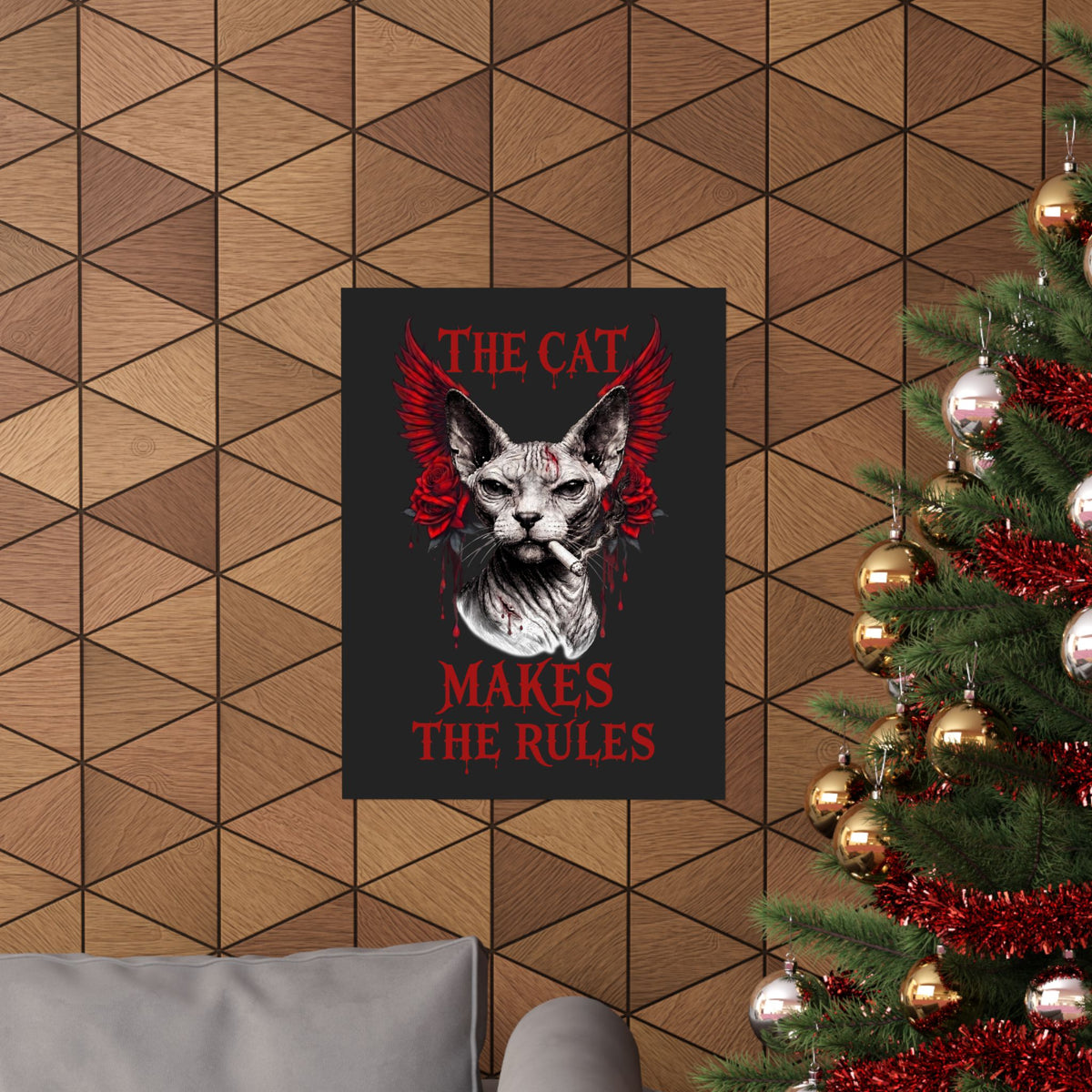 The Cat Makes The Rules Poster — Funny Gothic Smoking Sphynx Poster