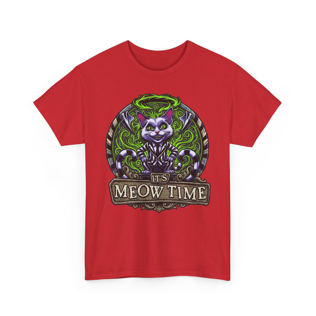It's Meow Time Cat T‑Shirt — Gothic Neon Halloween Cat Graphic Tee