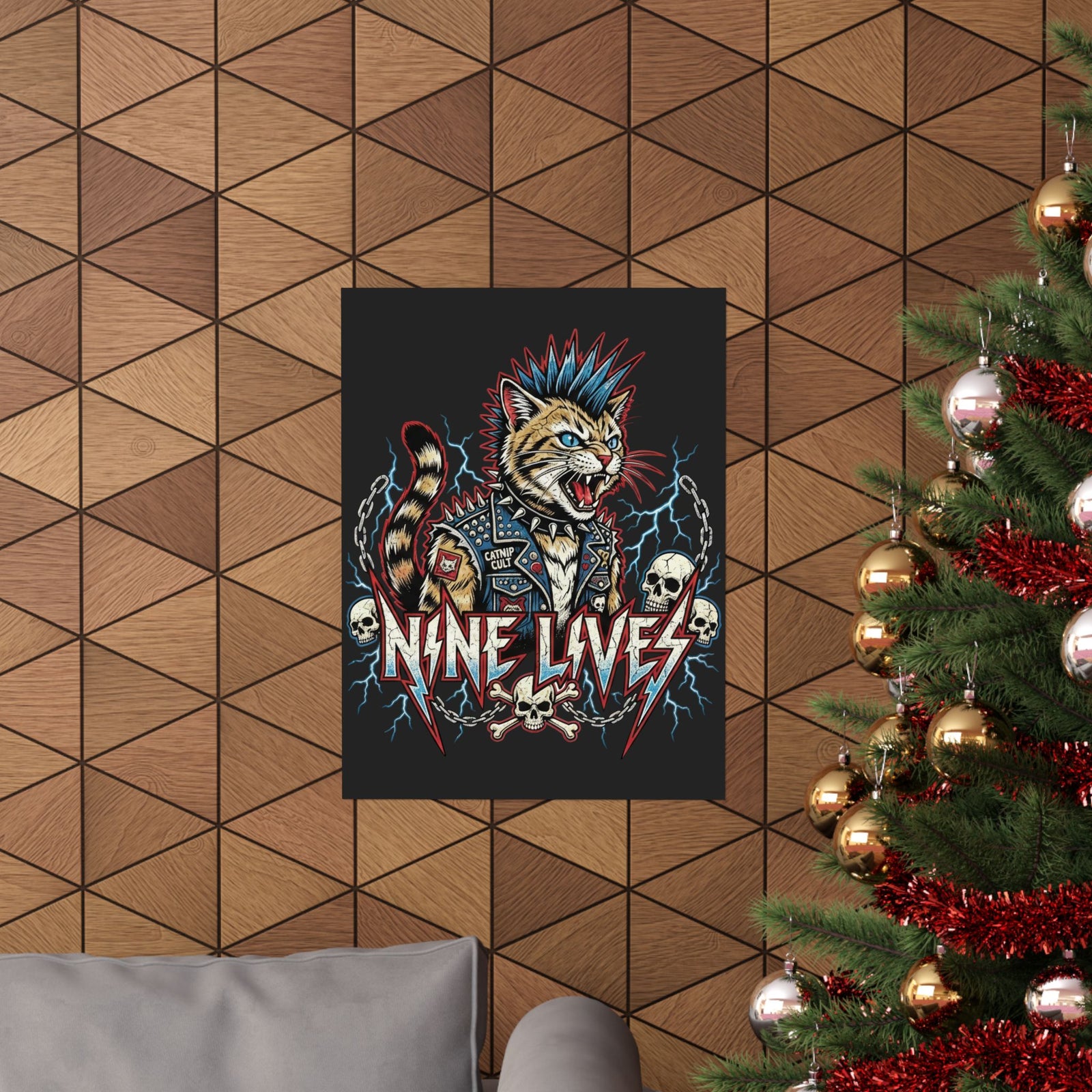 Nine Lives Cat Poster — Retro Feline Graphic Poster