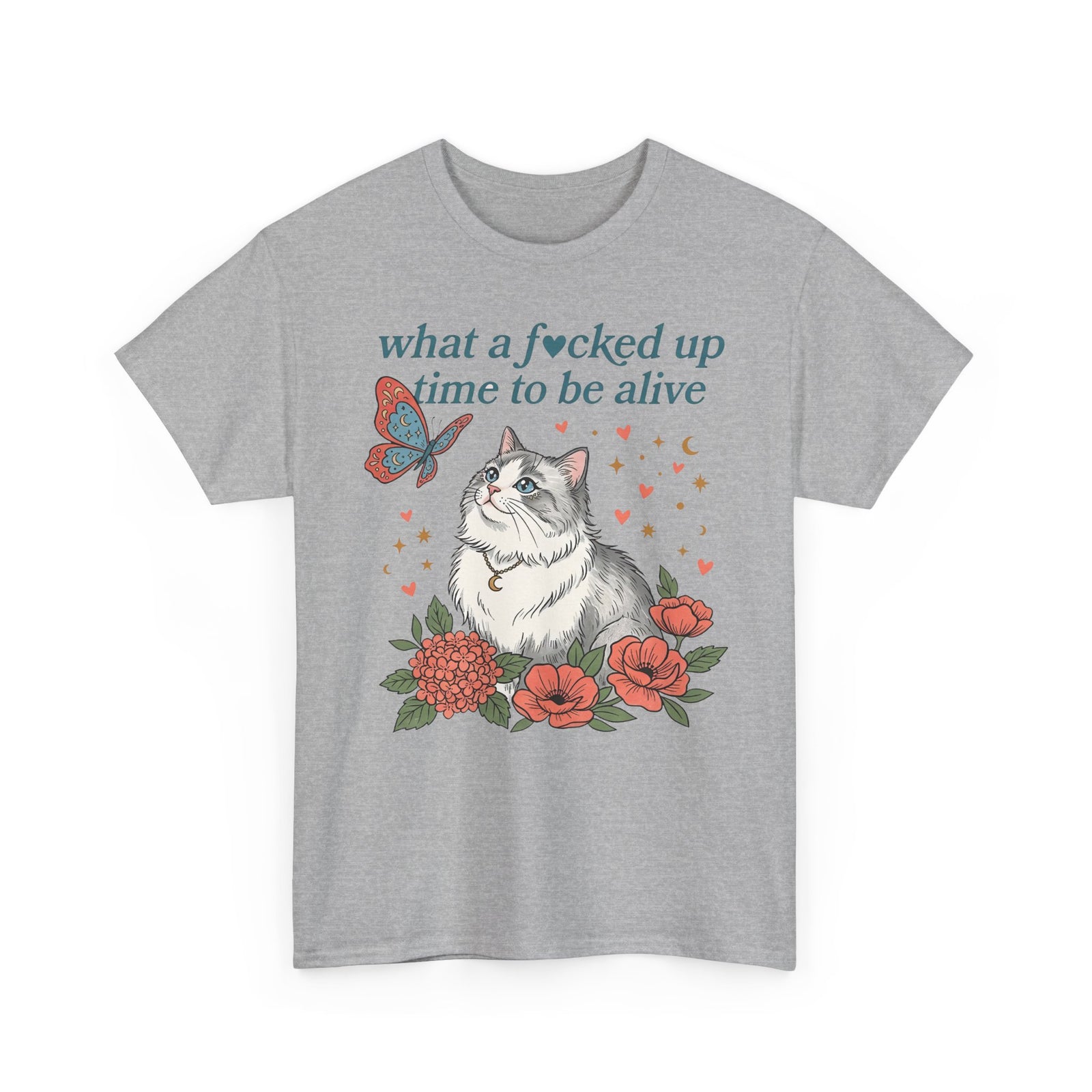Retro Cat Tee — "What a Fucked Up Time to Be Alive" Graphic