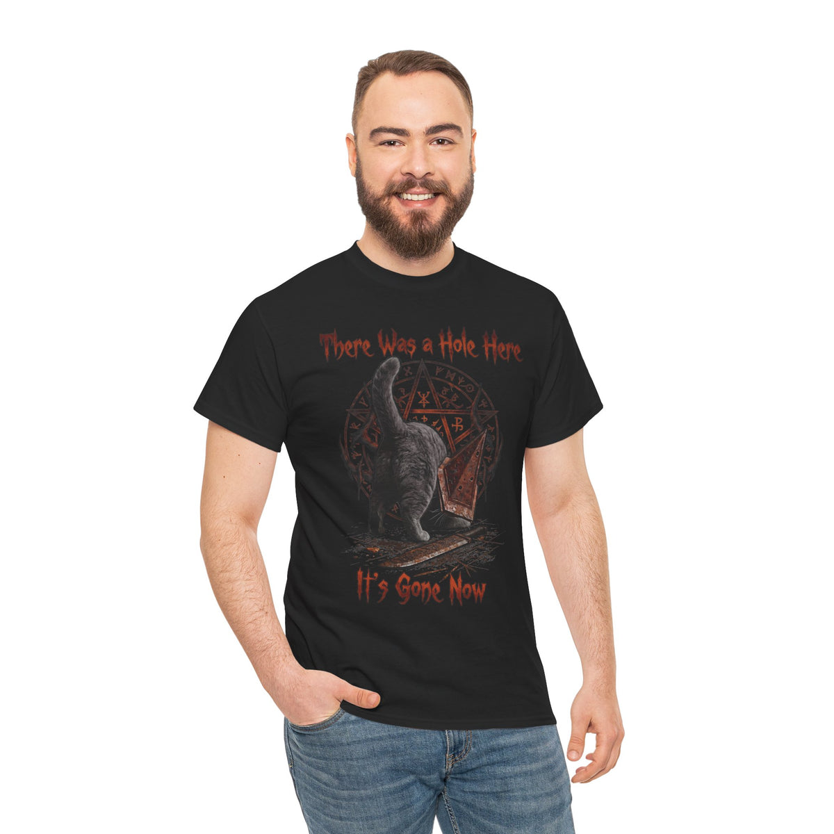 There Was A Hole Here Pyramid Head Cat T-Shirt — Silent Hill Parody Gaming Tee