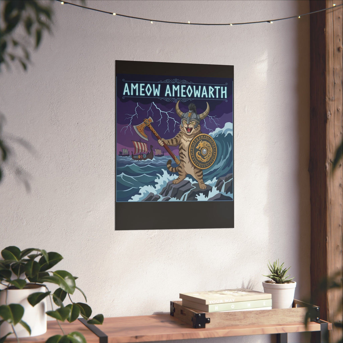 Ameow Ameowarth Cat Viking Poster — Funny Viking Cat Graphic Poster