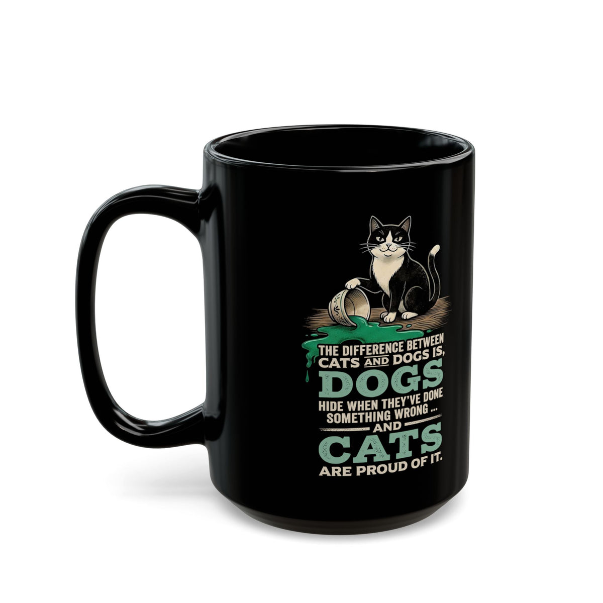 Cats Aren't Guilty Black Mug — Funny Cat Lover Mug