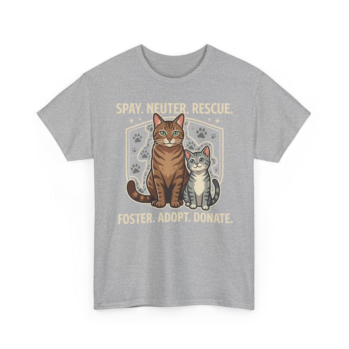 Cat Rescue T-Shirt - "Spay. Neuter. Rescue. Foster. Adopt. Donate." Animal Shelter Support Tee