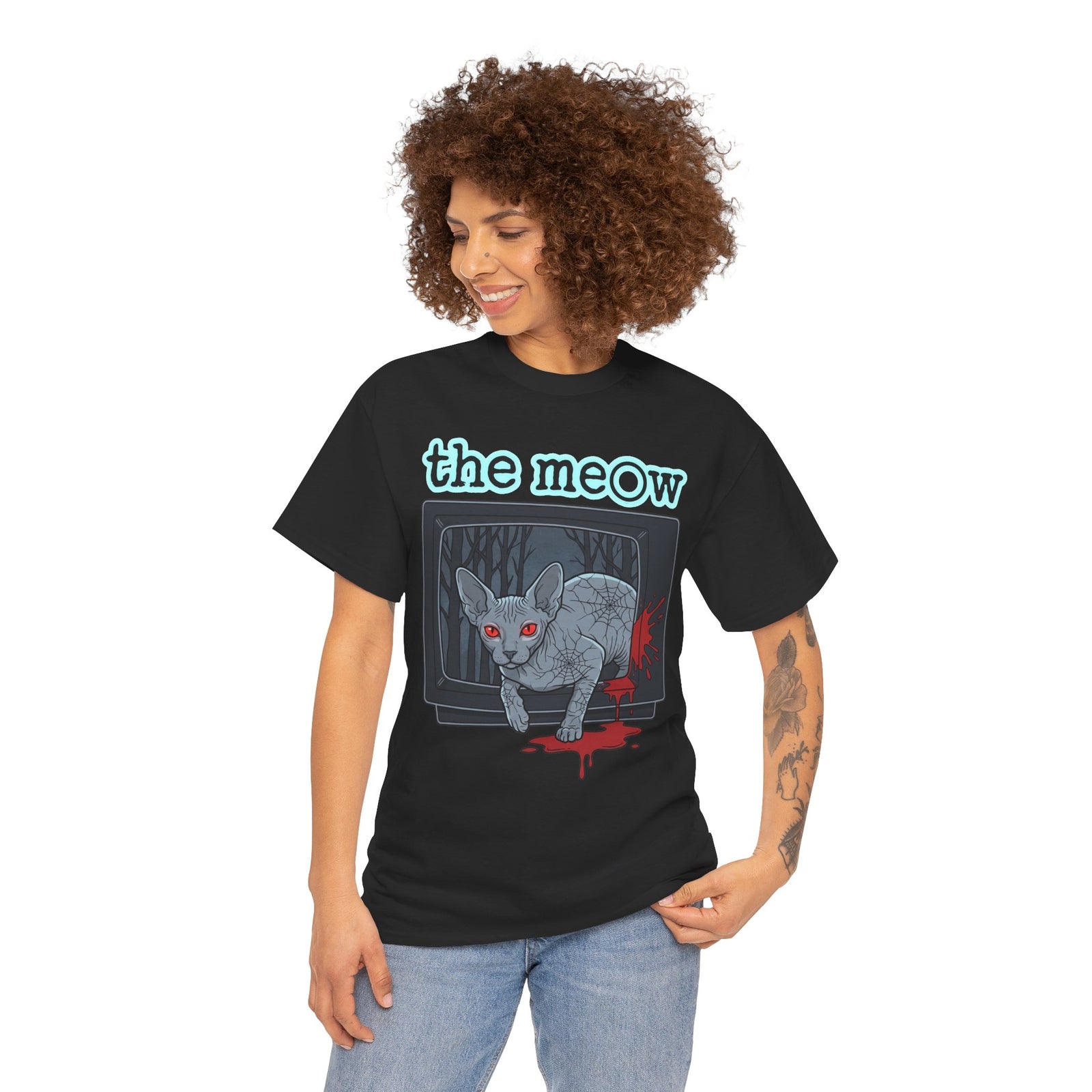 The meow Creepy Cat TV Horror T-Shirt