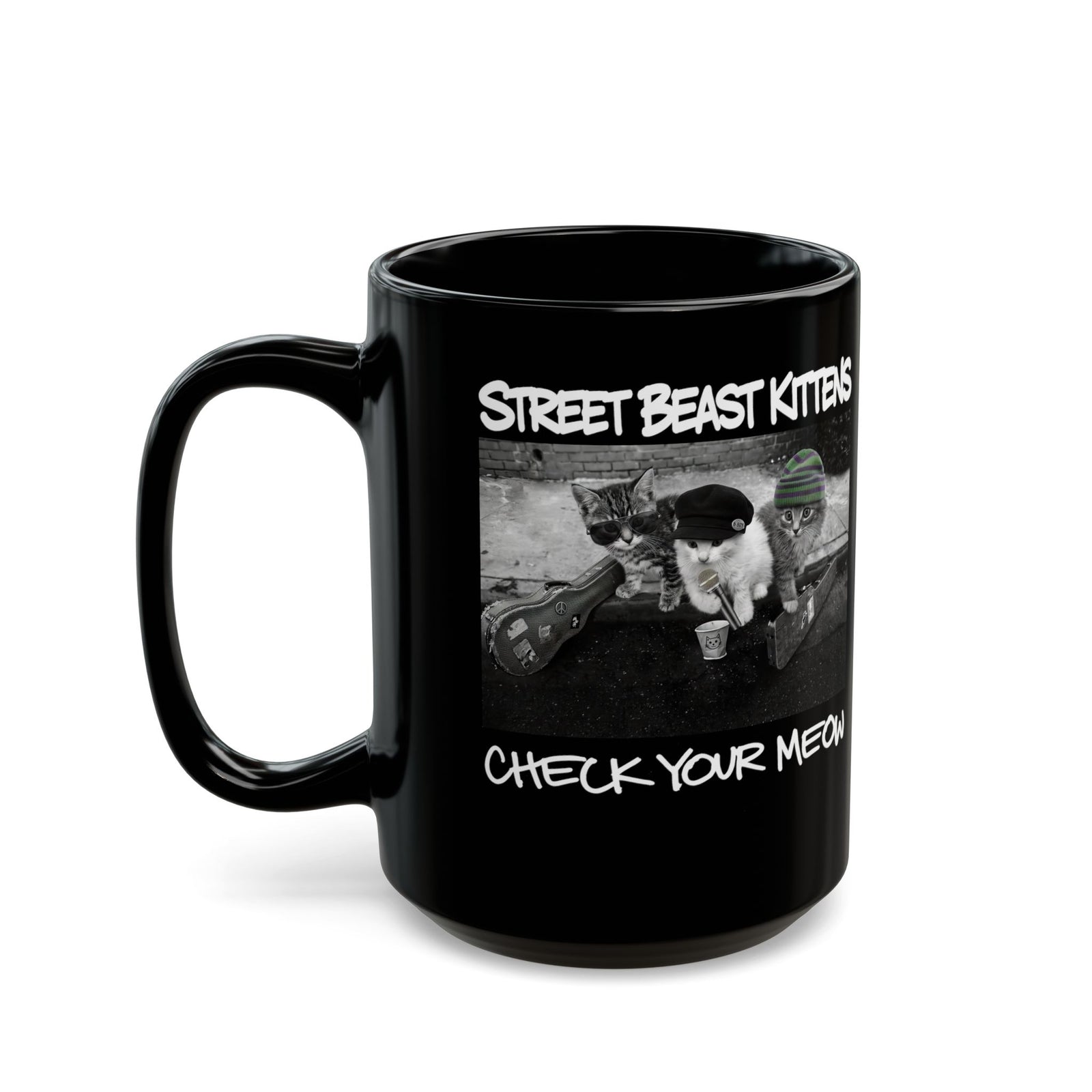 Street Beast Kittens "Check Your Meow" Black Mug