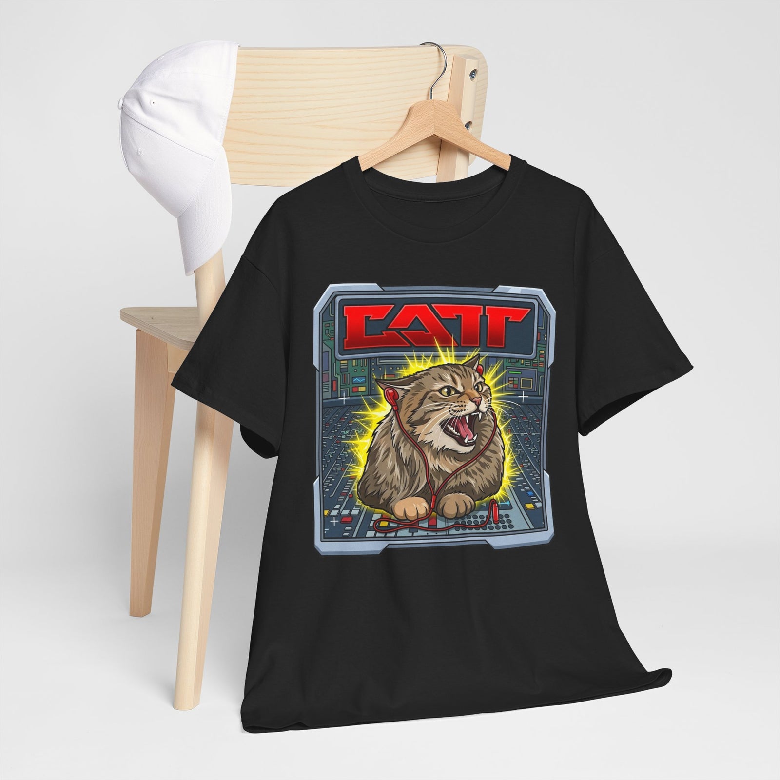 80s Hair Metal Cat T-Shirt — Vintage Rock Cat Graphic Tee