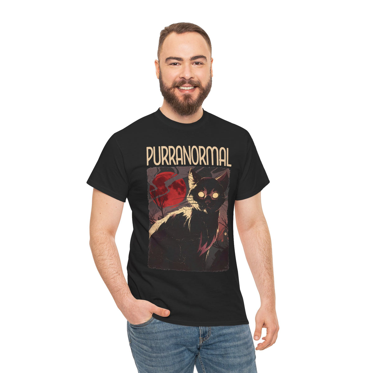 Purranormal Black Cat T-Shirt — Spooky Blood Moon Ghost Cat Tee