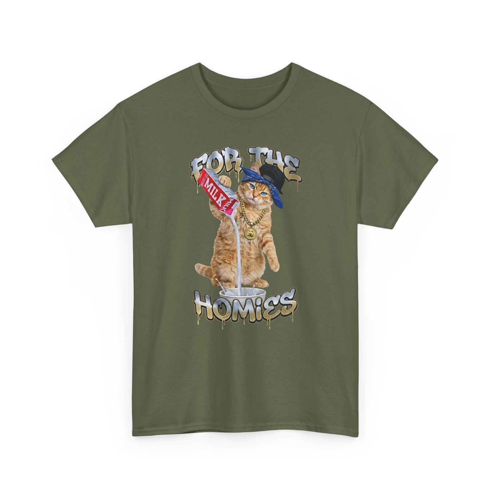 For The Homies Cat T-Shirt Funny Gangster Cat Graphic Tee, Milk Pouring Cat Shirt, Street Style Cat Lover Gift, Unisex Cotton T-Shirt