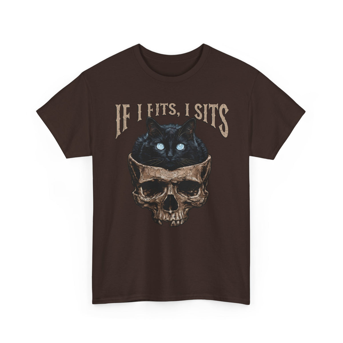 If I Fits I Sits Cat T-Shirt — Funny Gothic Black Cat Skull Graphic