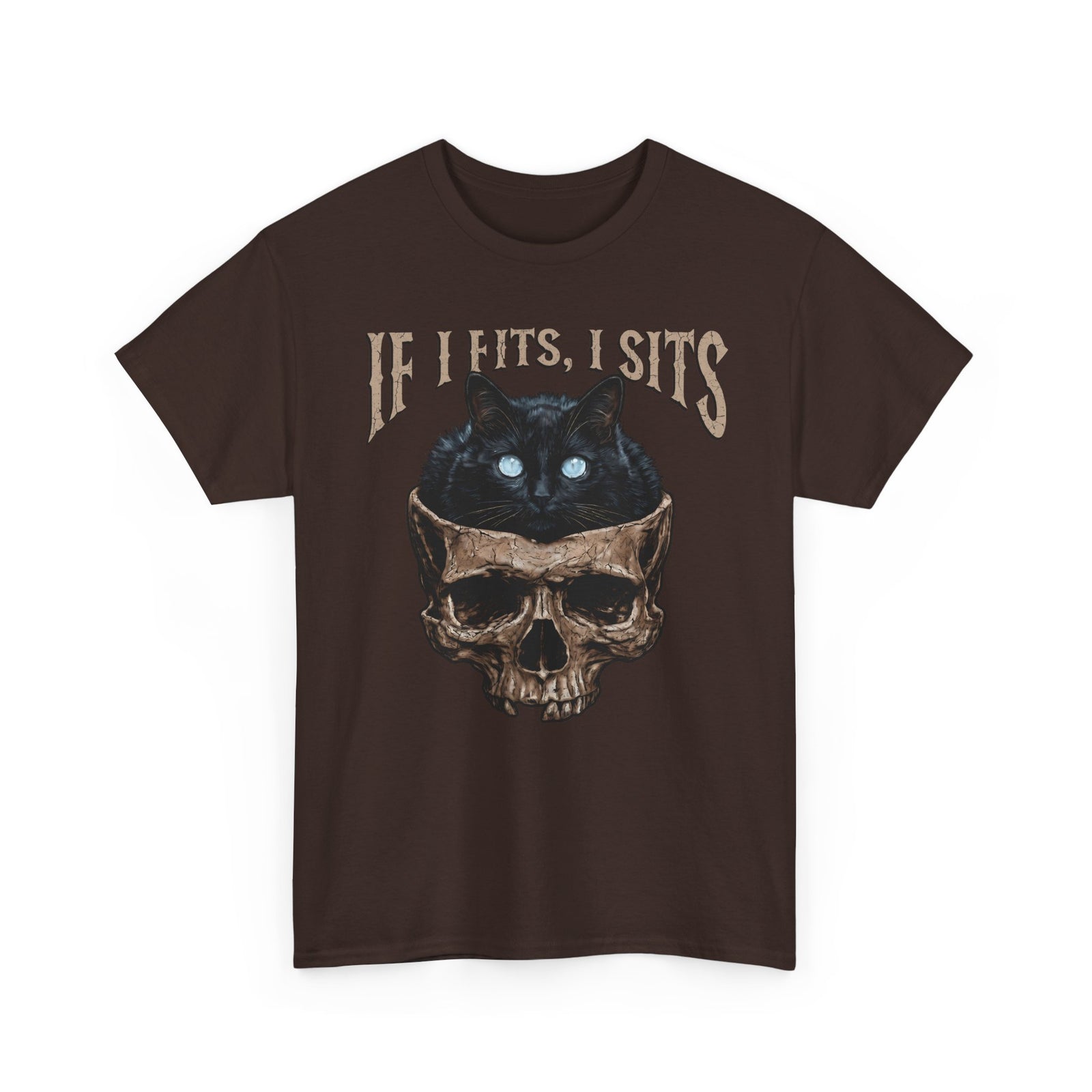 If I Fits I Sits Cat T-Shirt — Funny Gothic Black Cat Skull Graphic