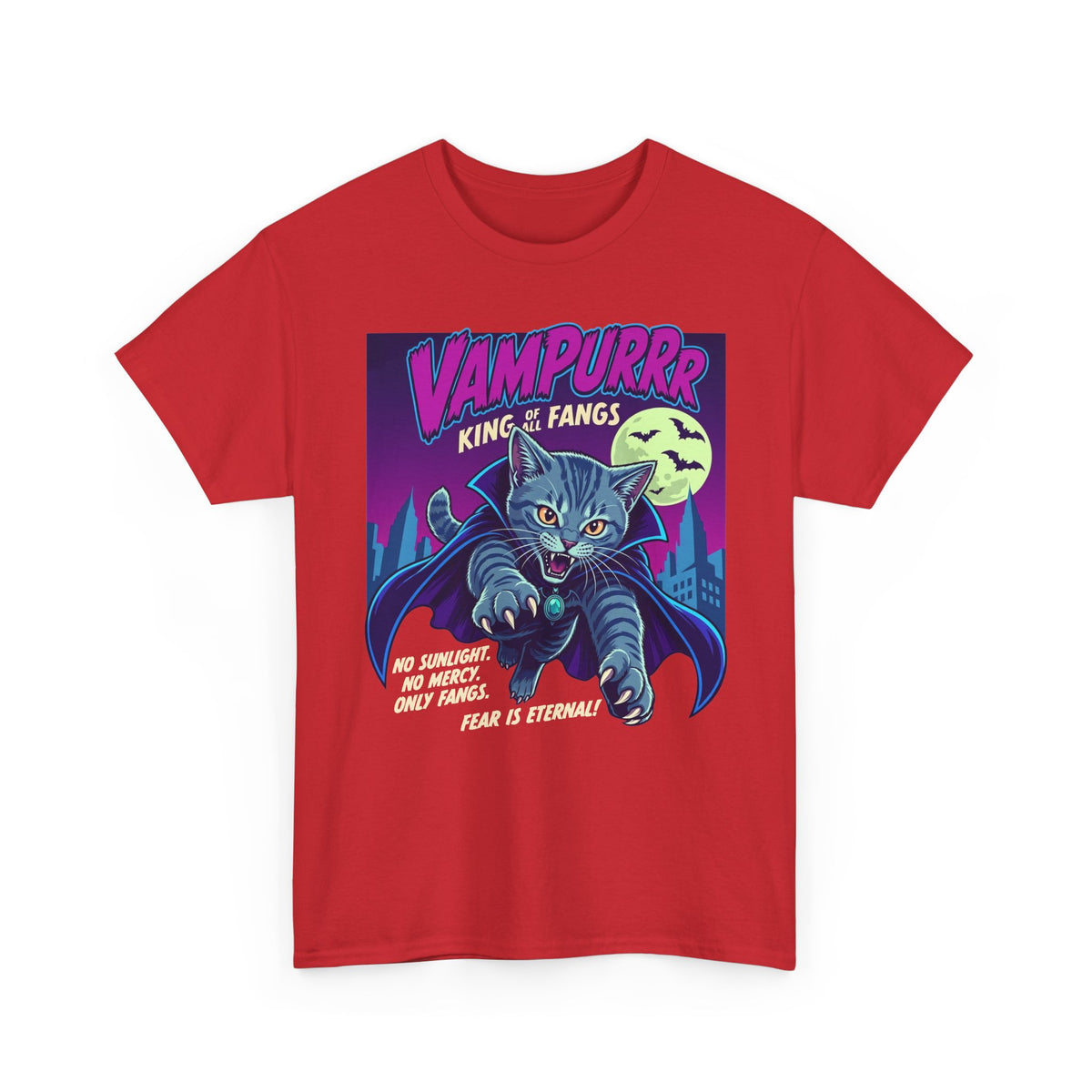 Vampurrr King of Fangs Cat T-Shirt — Retro Vampire Cat Graphic Tee