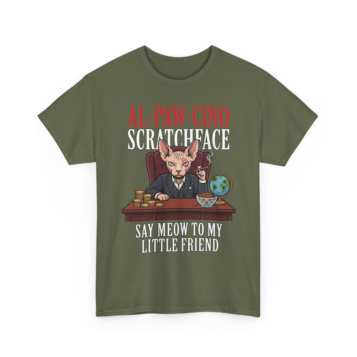 Al-Paw-Cino Scratcheace T-Shirt – Funny Cat Mafia 'Say Meow to My Little Friend' Tee