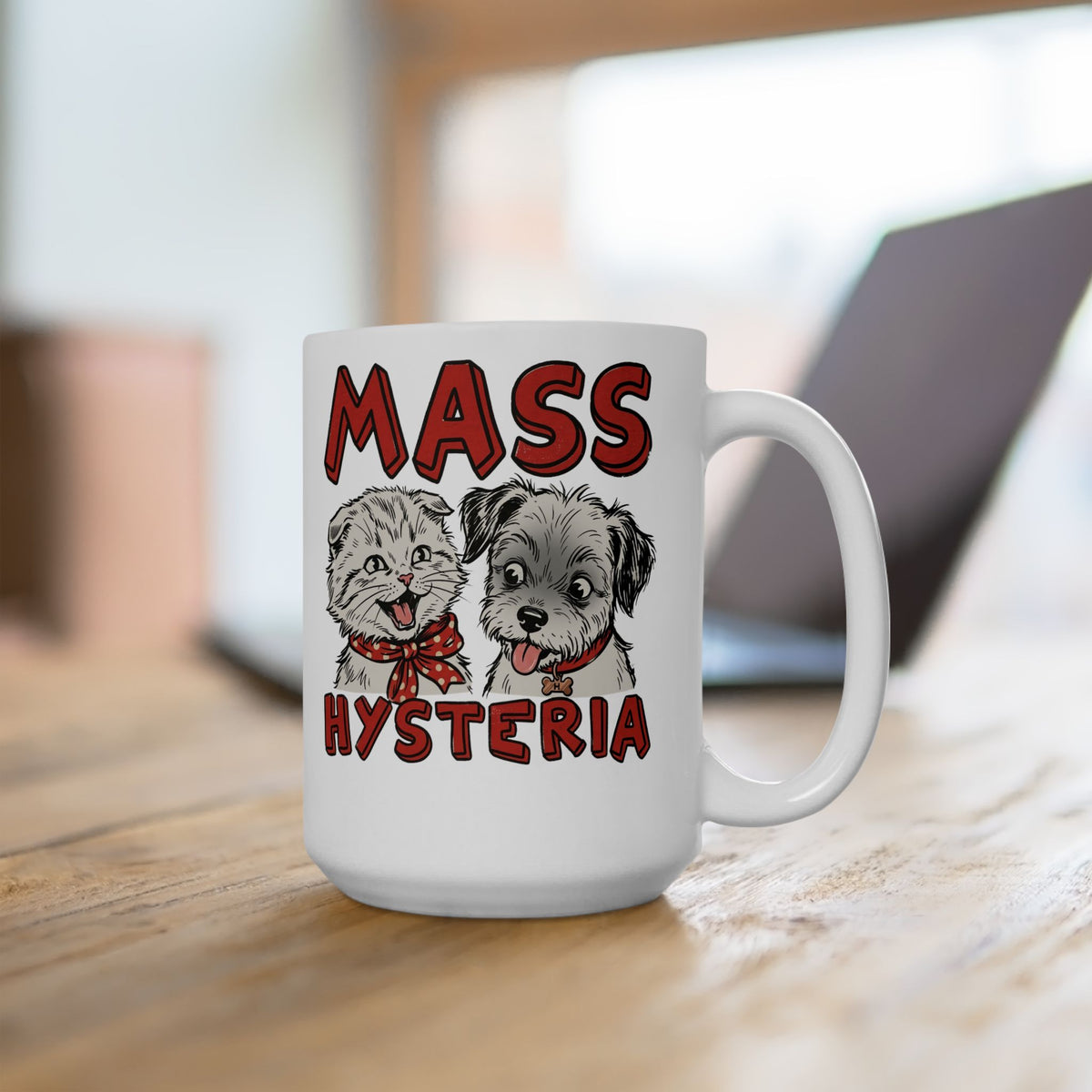 Cat & Dog Mass Hysteria Mug Funny Puppy & Kitten Line Art Ceramic Mug