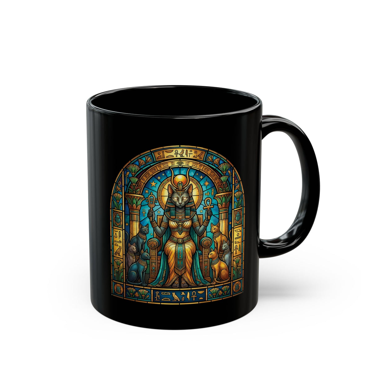 Bastet Goddess of Cats Black Mug — Egyptian Cat Deity Mug