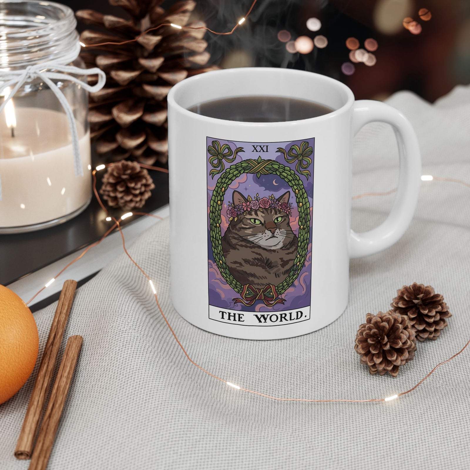 Cat the World Tarot Card Ceramic Mug