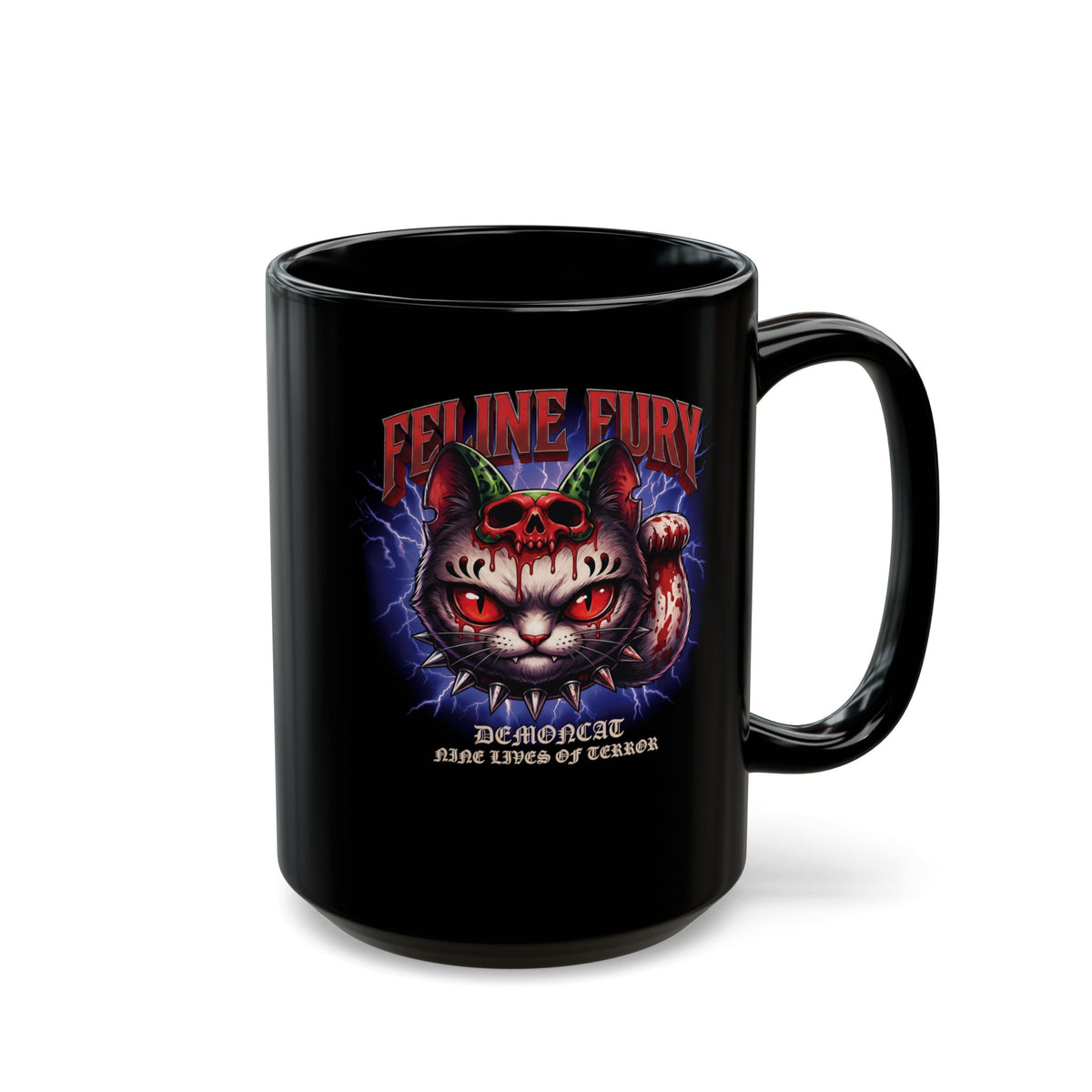 Feline Fury Demoncat Black Mug — Heavy Metal Horror Gothic Cat Mug