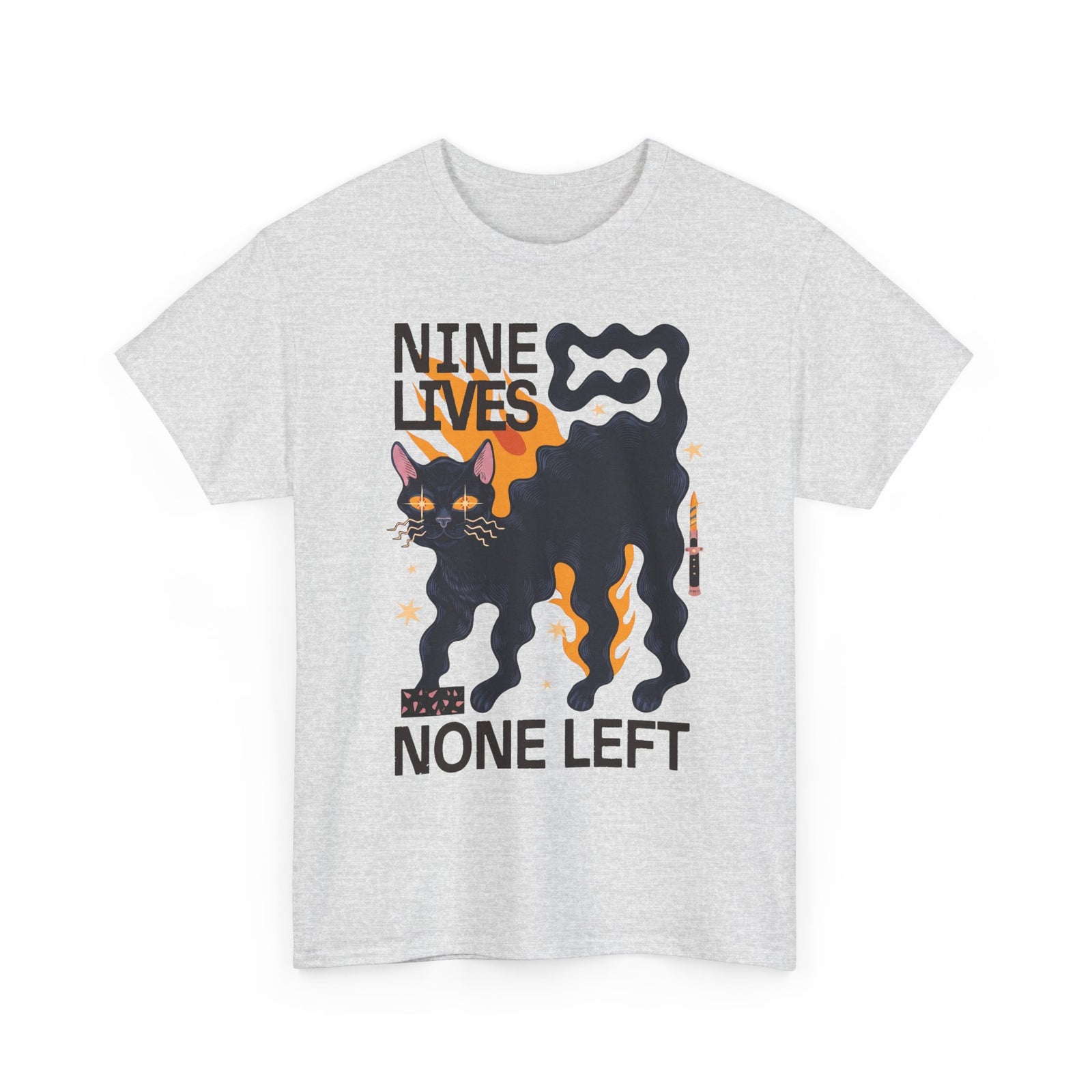 Nine Lives None Left T-Shirt — Edgy Spooky Black Cat Graphic Tee