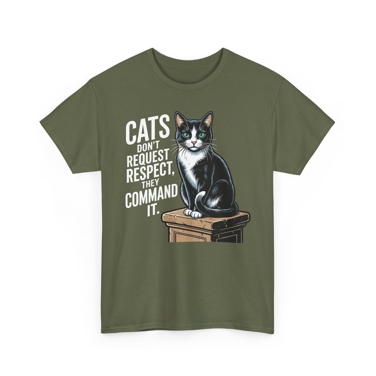 Cats Don’t Request Respect They Command It T‑Shirt — Vintage Black Cat Graphic Tee