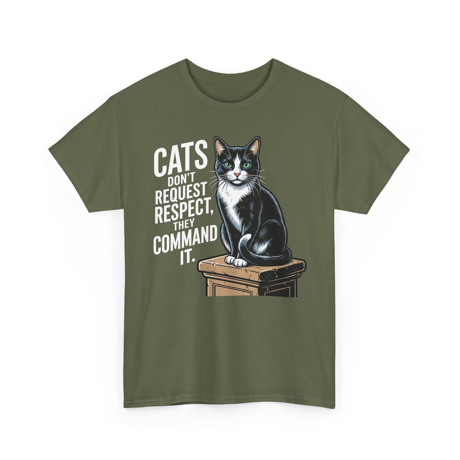 Cats Don’t Request Respect They Command It T‑Shirt — Vintage Black Cat Graphic Tee