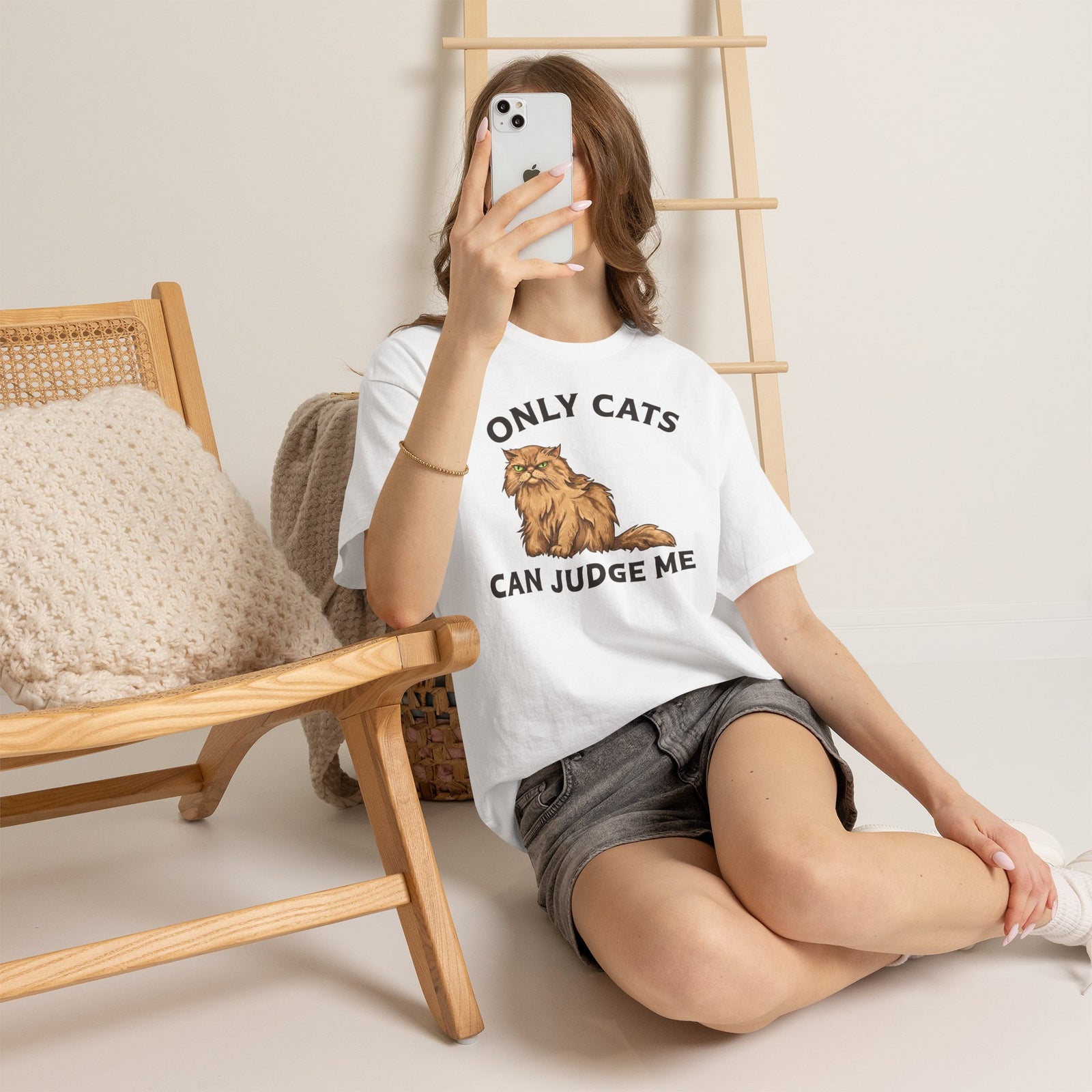 Only Cats Can Judge Me T-Shirt — Funny Grumpy Fluffy Persian Cat Tee