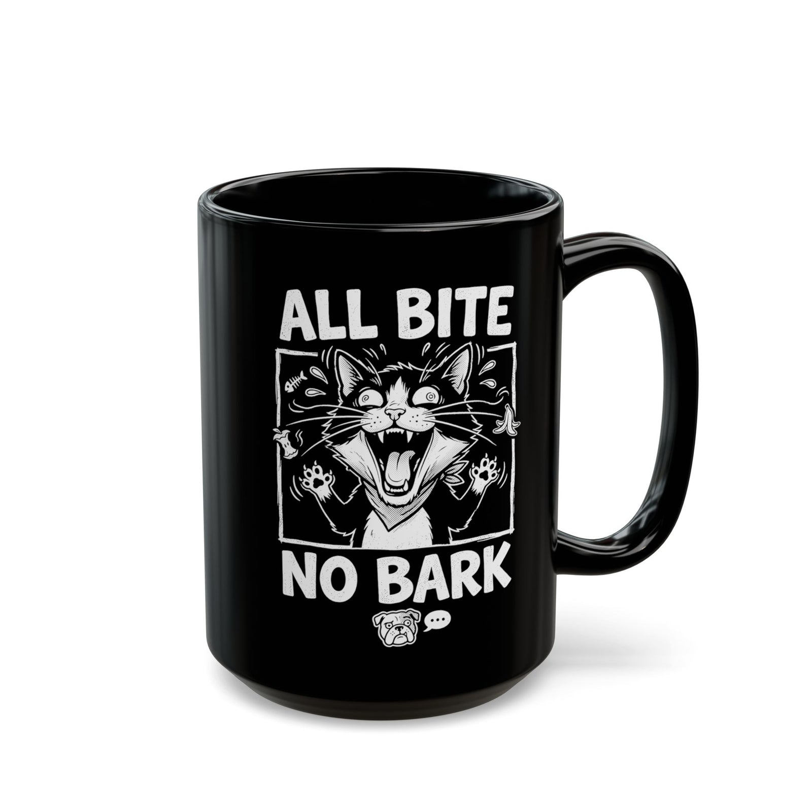 Cat All Bite No Bark Black Mug — Funny Cat Lover Mug