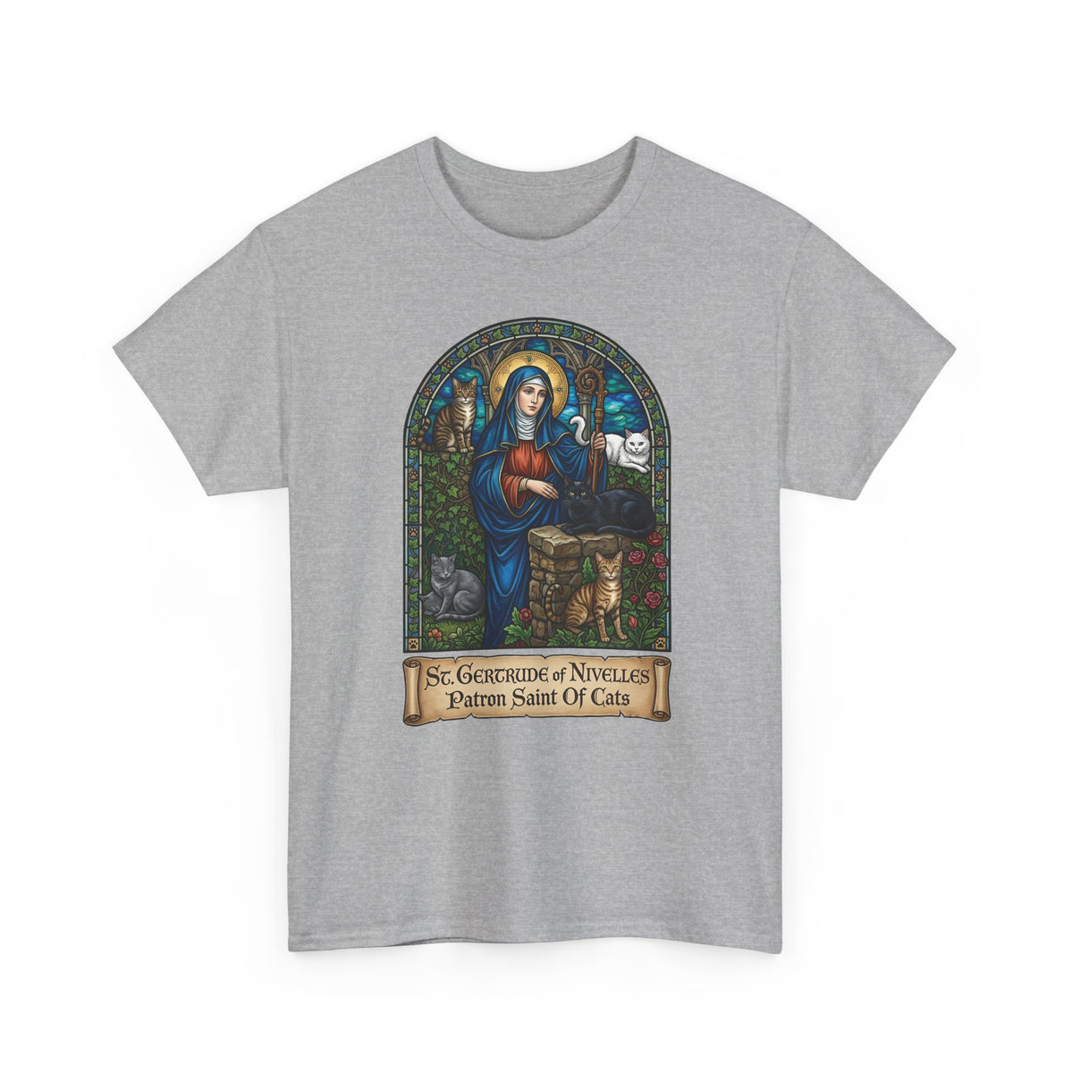 Saint Gertrude of Nivelles Cat Patron T-Shirt — Patron Saint of Cats Tee