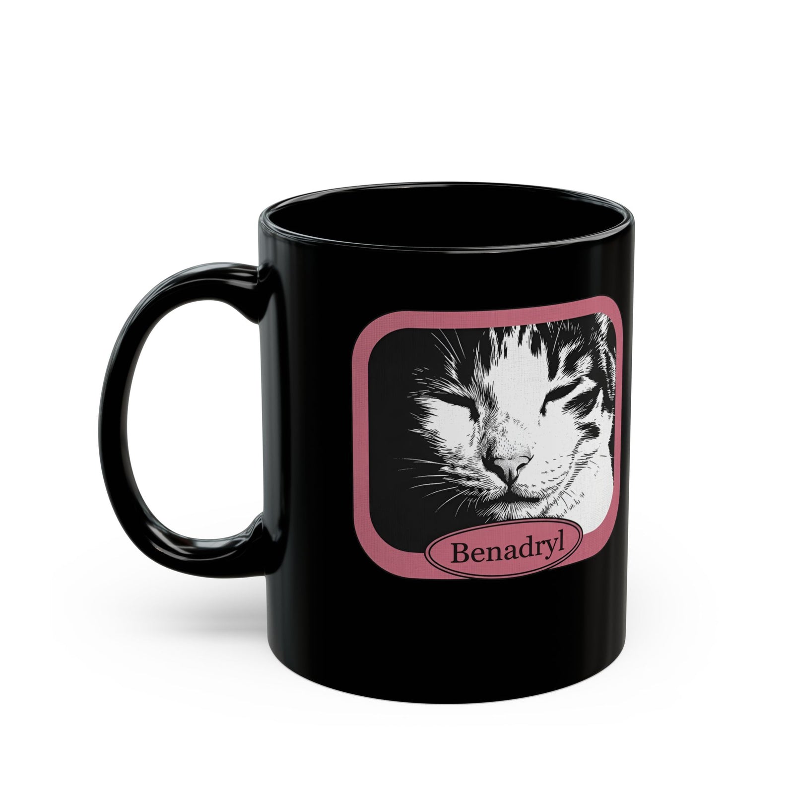 Cat After Benadryl Black Mug — Funny Groggy Cat Mug