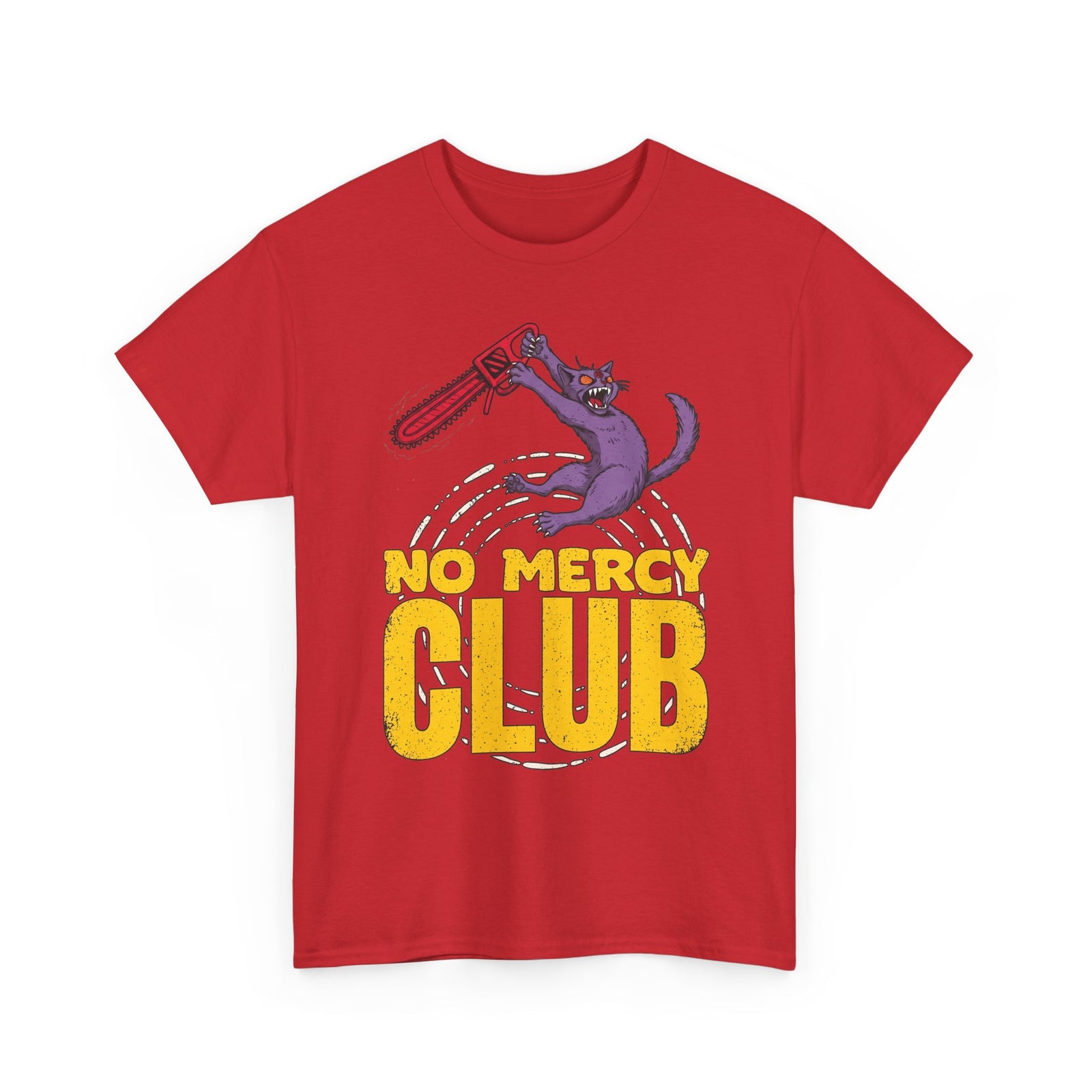 No Mercy Club Chainsaw Cat T-Shirt — Funny Unhinged Horror Cat Tee