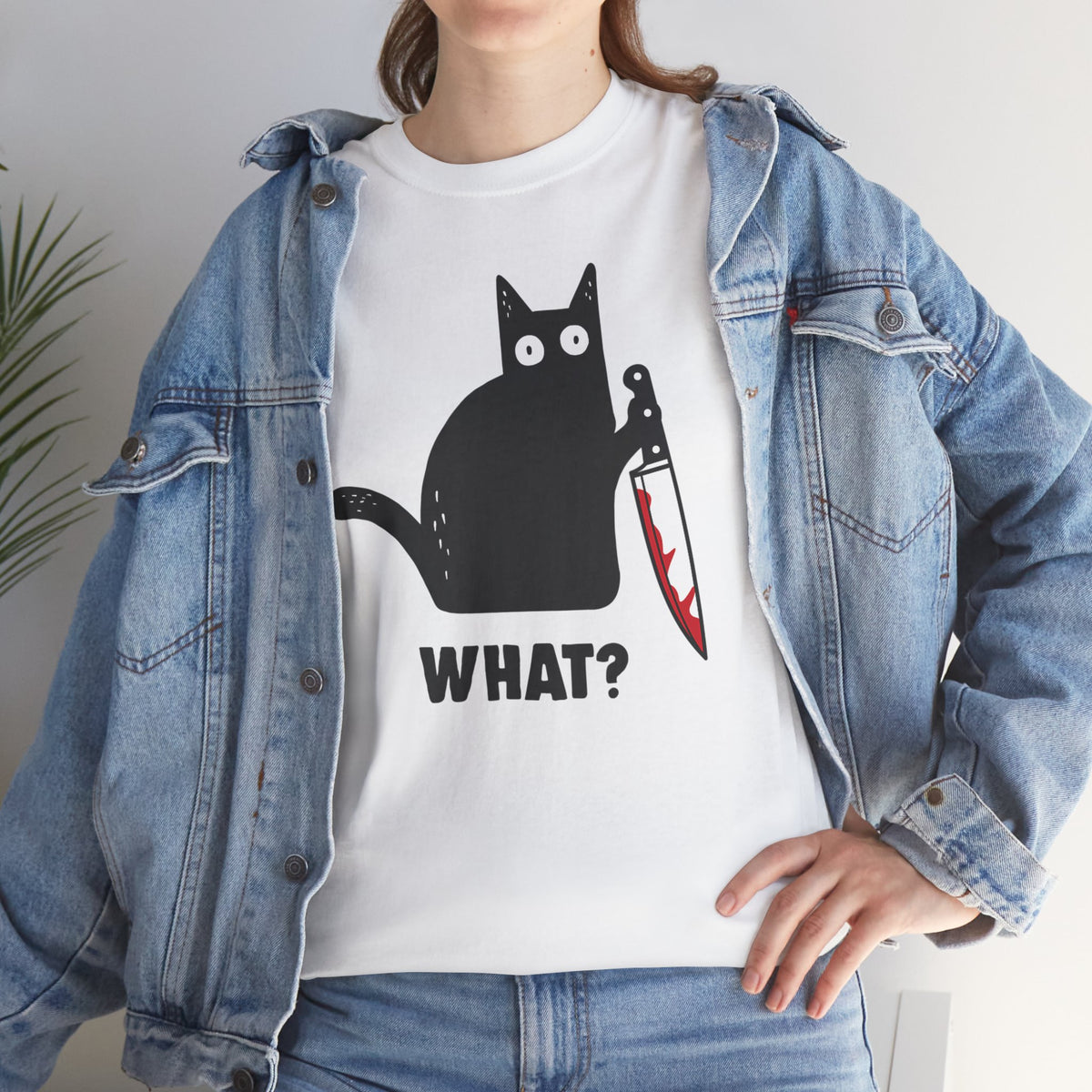 "WHAT?" Cat Funny Horror T‑Shirt