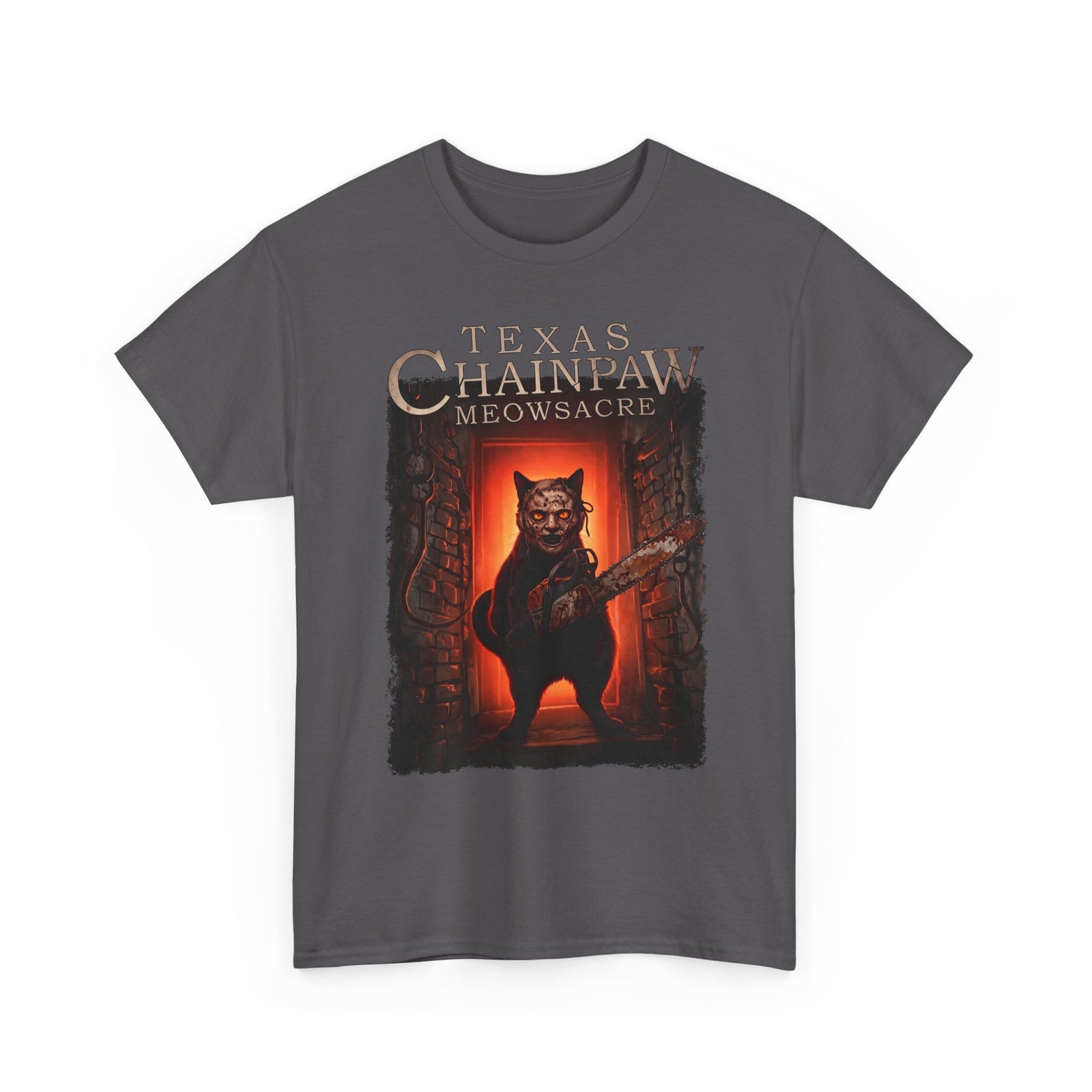 Texas Chainpaw Meowsacre T-Shirt — Funny Horror Black Cat Parody Tee