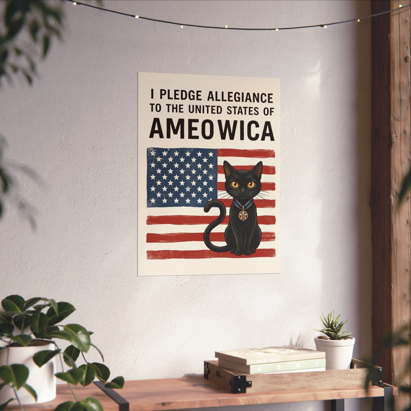 United States of Ameowica Funny Patriotic Black Cat Poster
