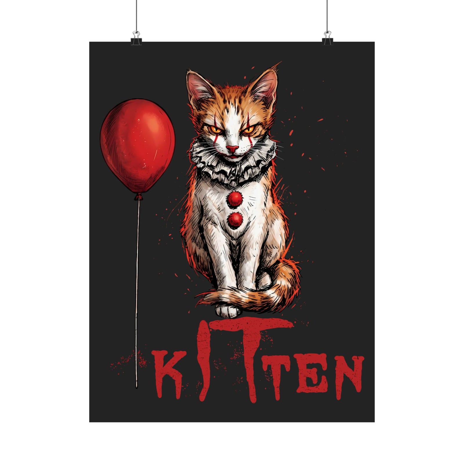 KITTEN Horror Clown Poster — Spooky Orange Tabby Clown Cosplay Wall Art