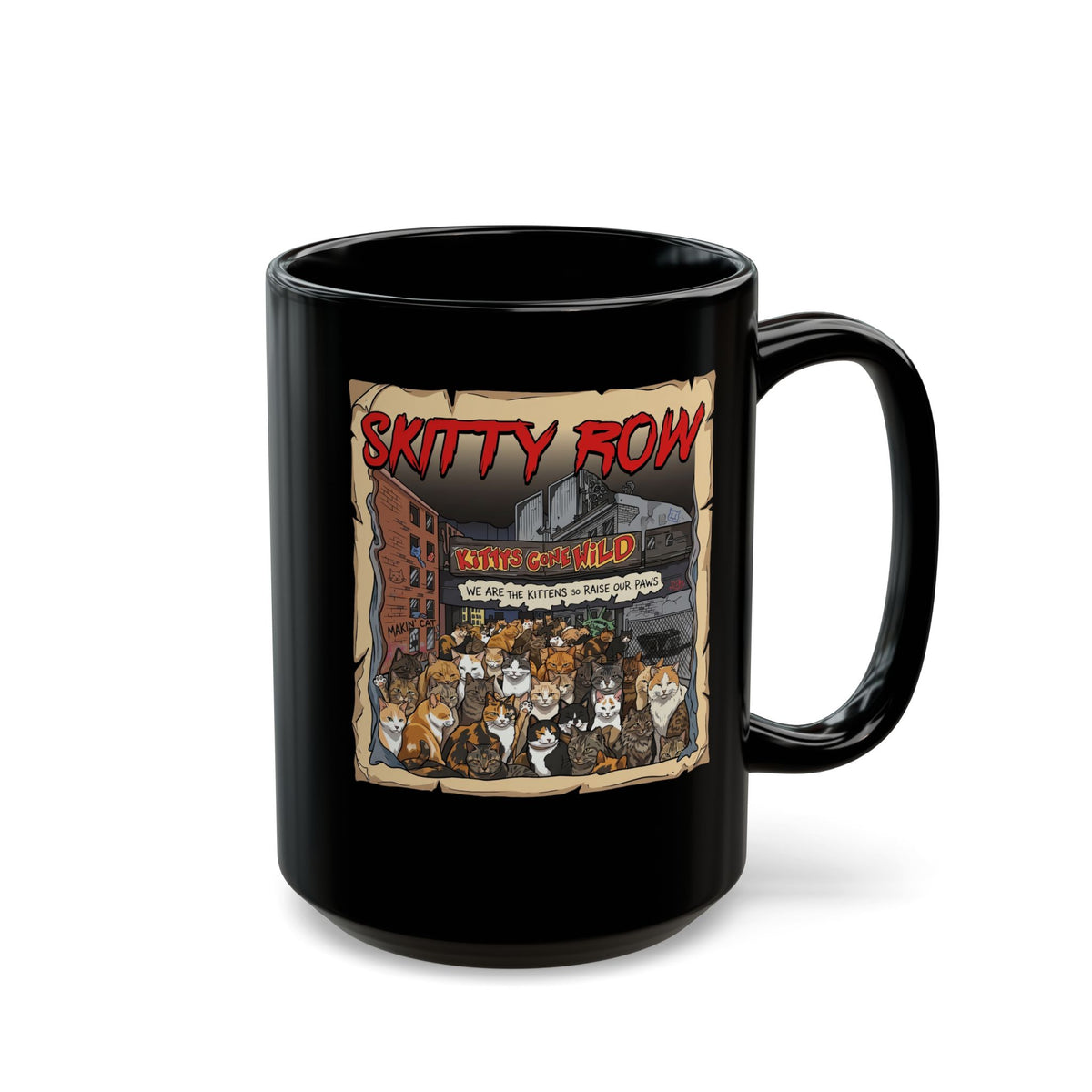 Skitty Row Cat Parody Black Mug