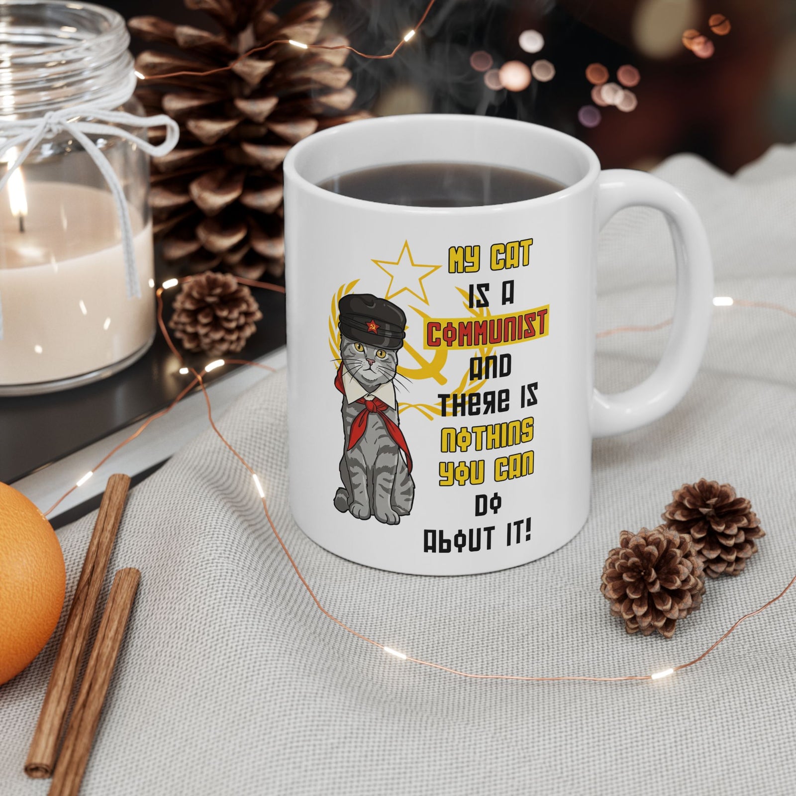 My Cat Is A Communist Ceramic Mug — Funny Political Cat Mug