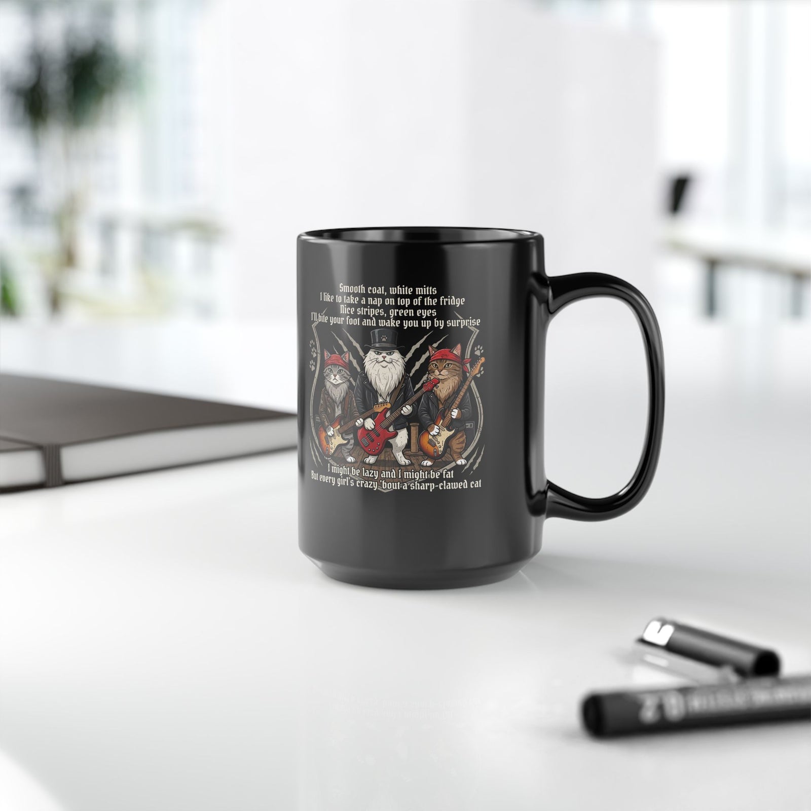 Cat Rock Band T‑Mug — "I Might Be Lazy" Funny Guitar Cats Mug
