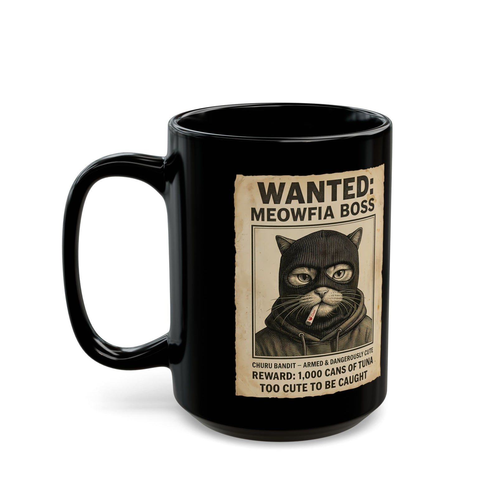 "Meowfia Boss" Wanted Poster Funny Cat Black Mug