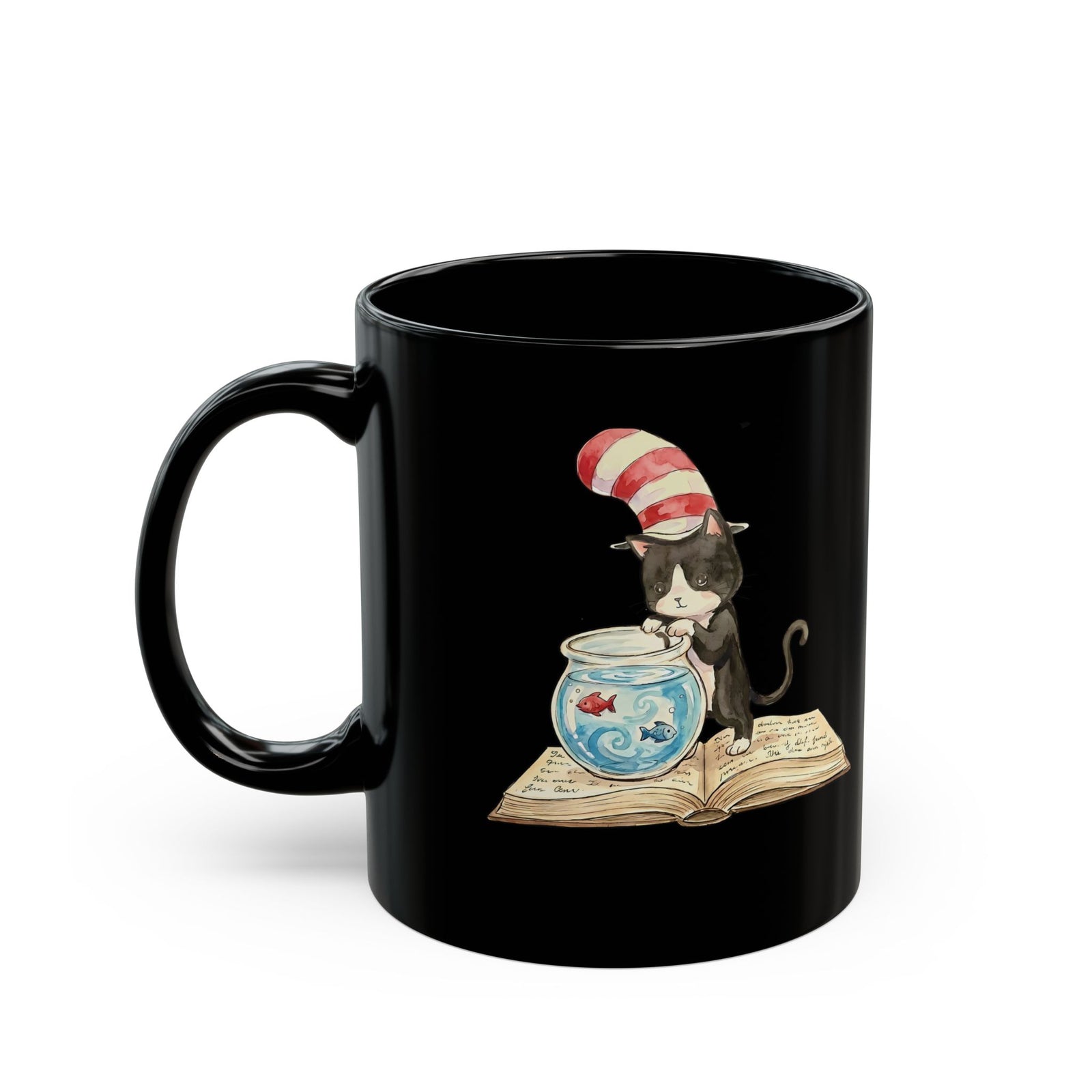 Tuxedo Cat 'Red Fish Blue Fish' Black Mug