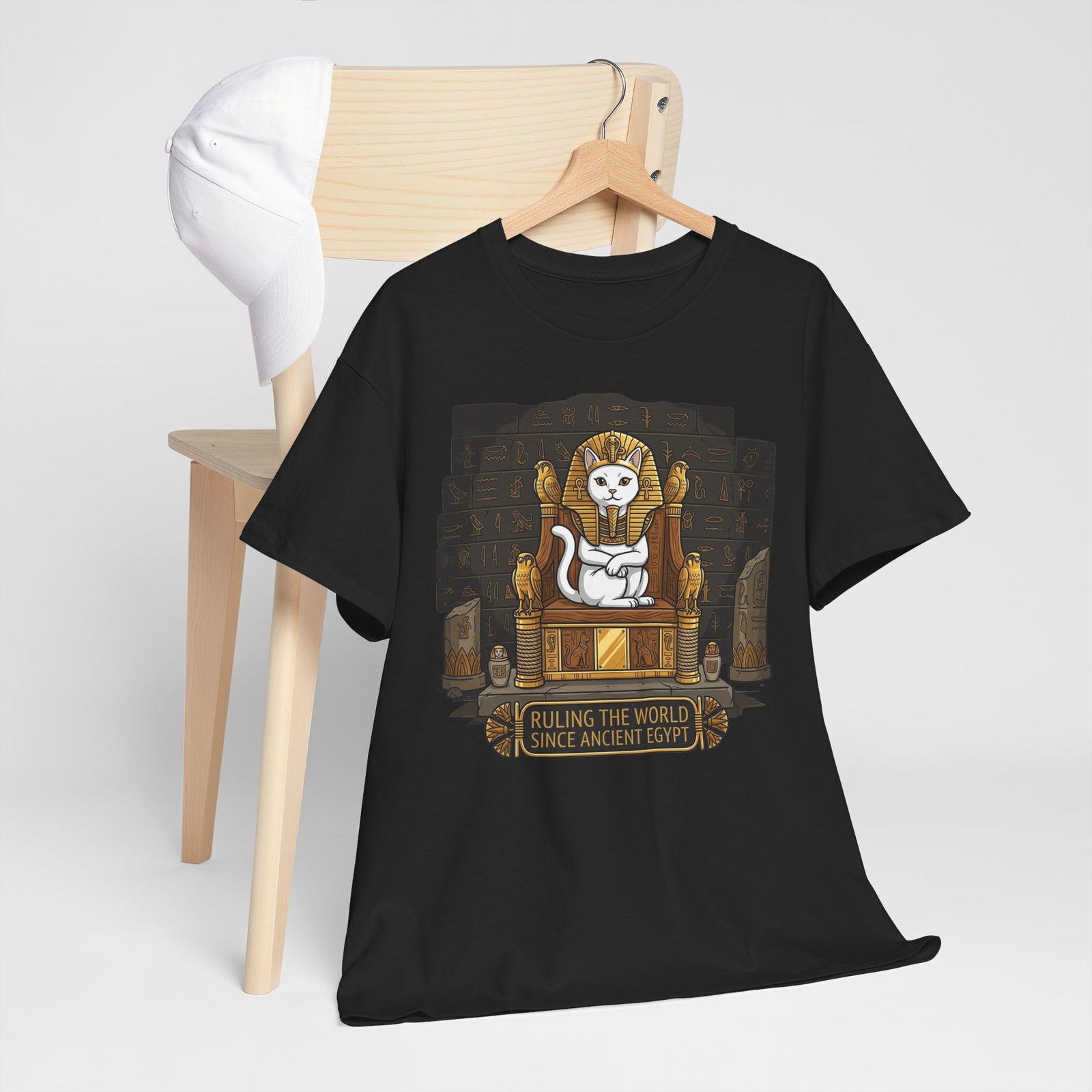 Cat Pharaoh Tee — "Ruling the World Since Ancient Egypt" Vintage Cat King T-Shirt