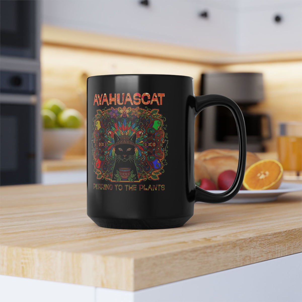 Ayahuascat Black Mug — Psychedelic Cat Mug