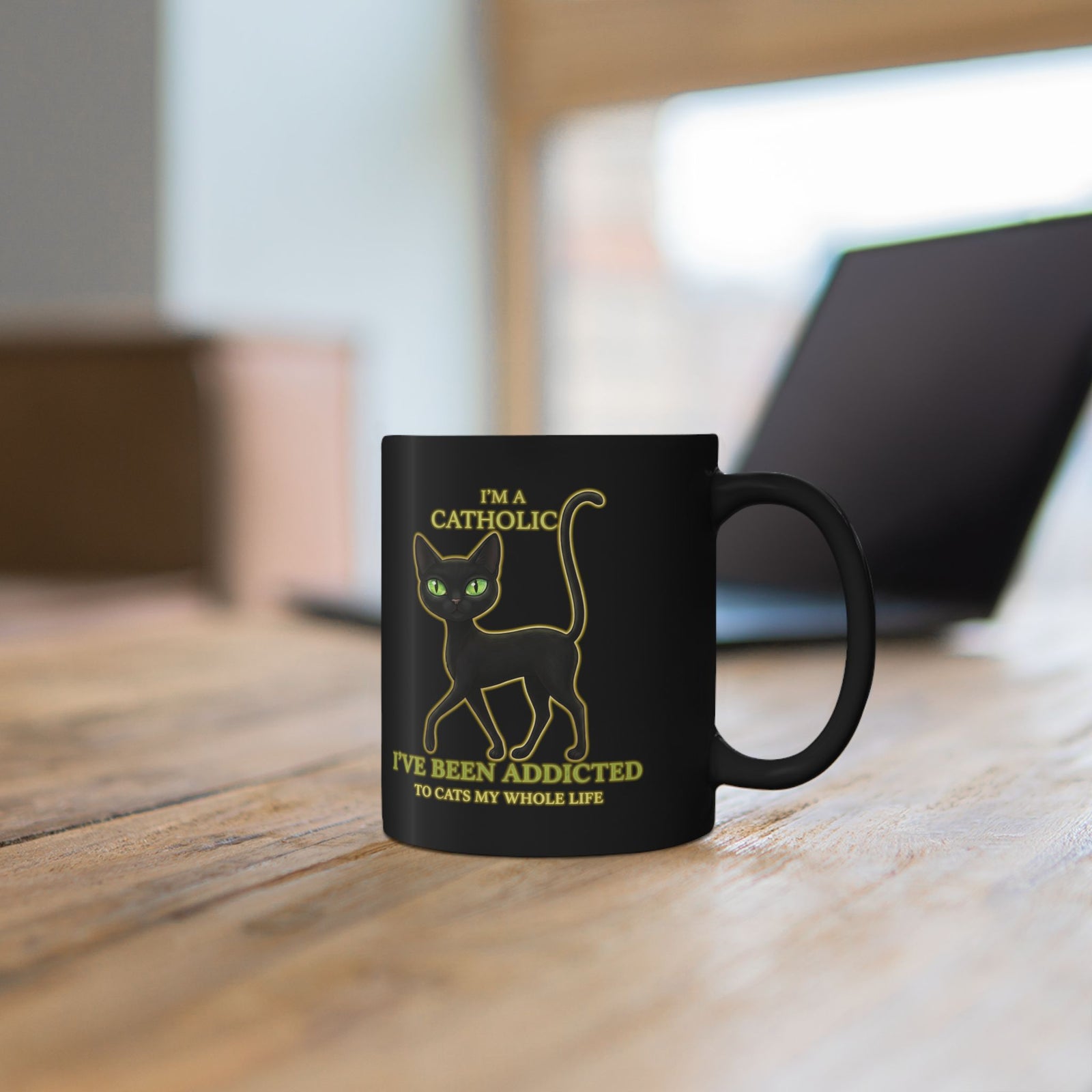 Catholic Addicted to Cats Black Mug — I'm a Catholic Addicted to Cats Mug