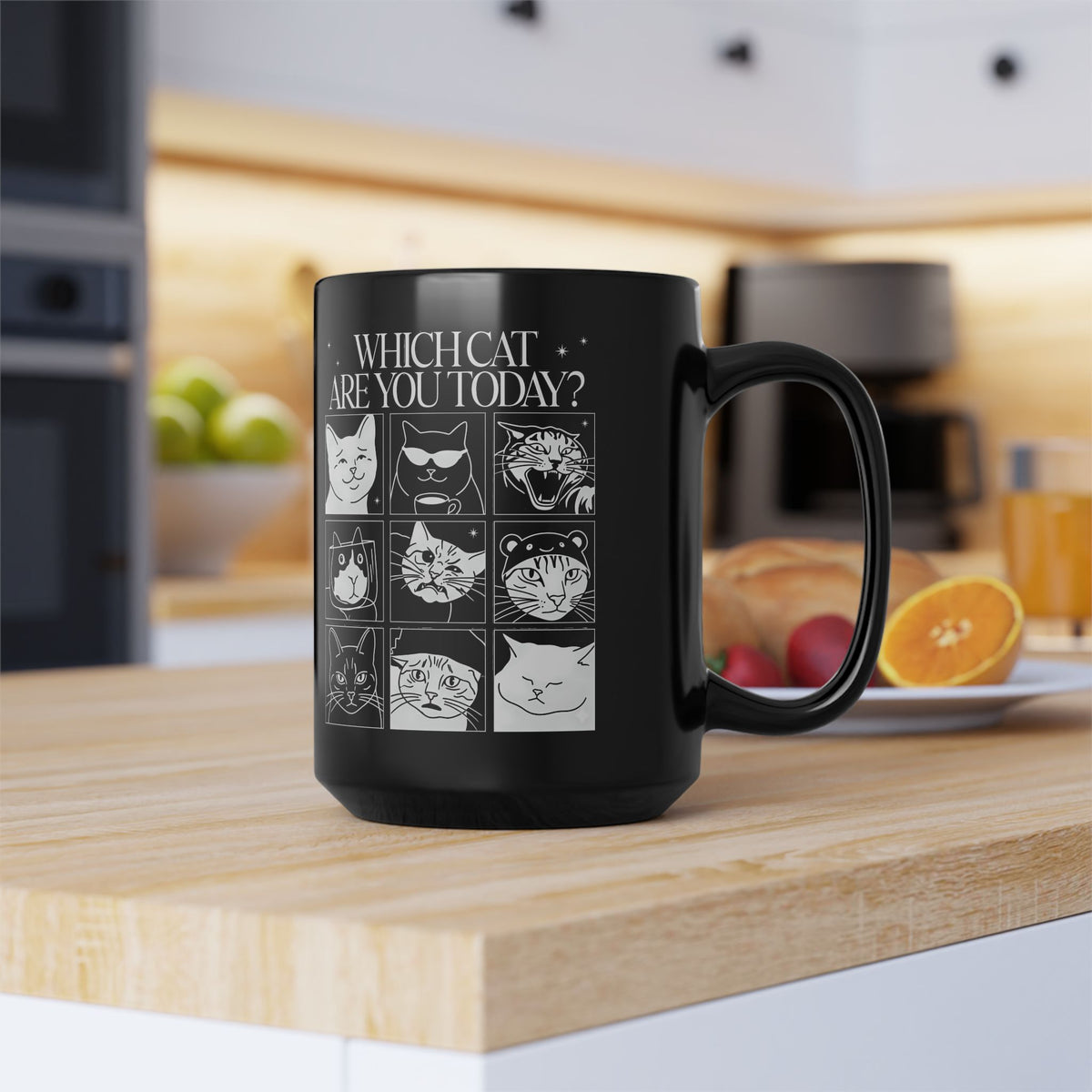 Which Cat You Choose Today Black Mug — Playful Cat Lover Graphic Mug