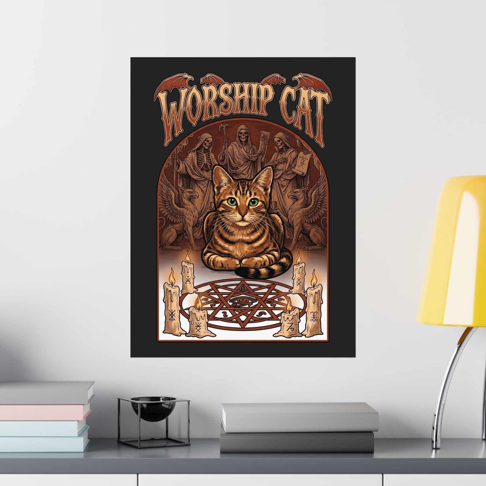 Worship Cat Poster — Cute Cat Faith Graphic Poster