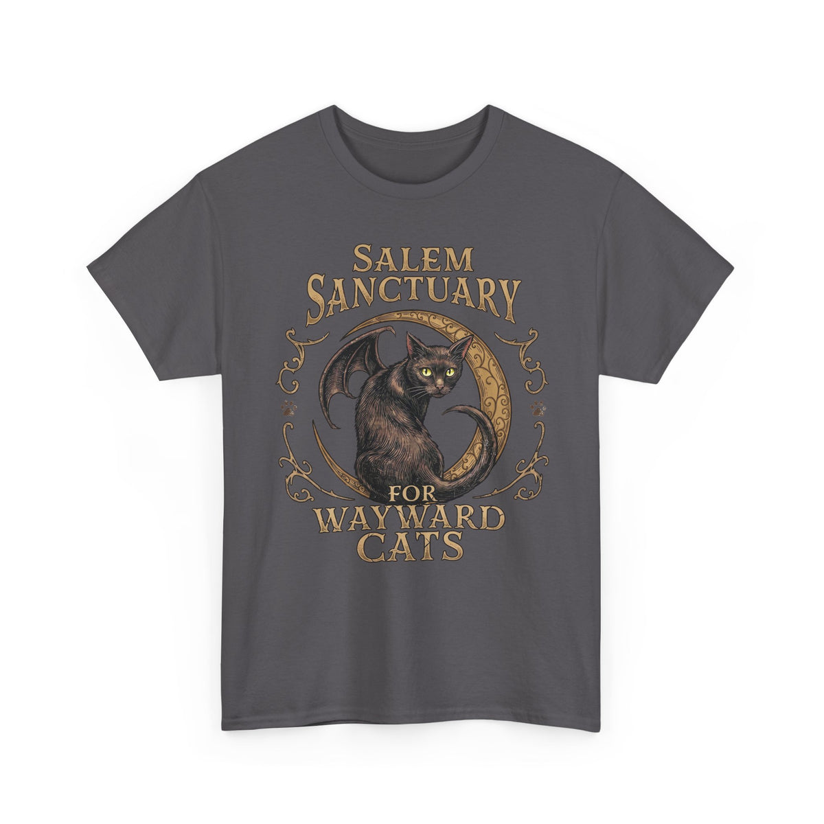 Salem Sanctuary For Wayward Cats T-Shirt — Winged Black Cat Gothic Tee