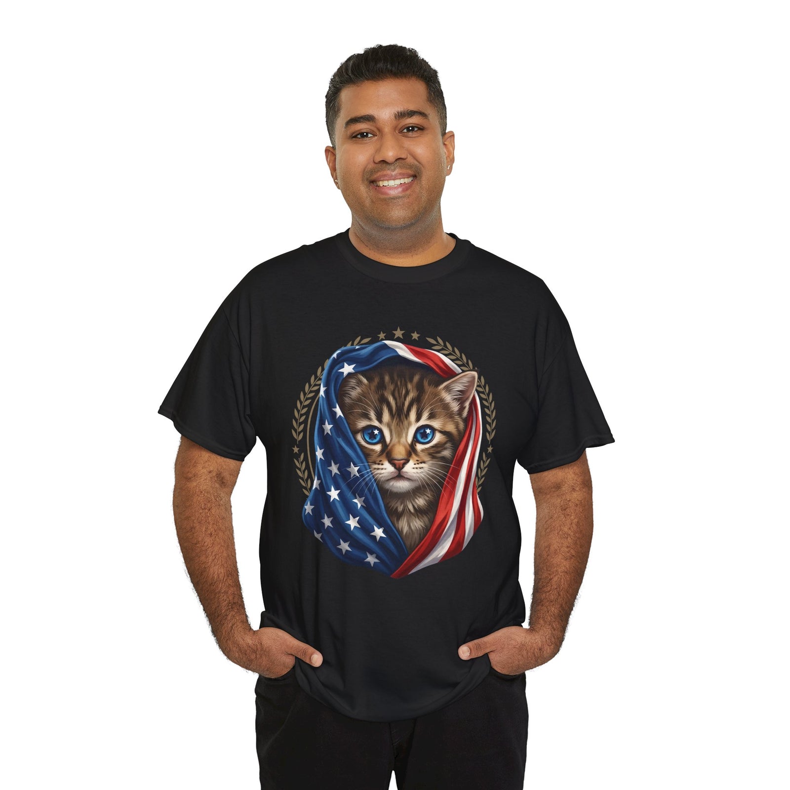 Patriotic American Flag Cat T-Shirt Cute Kitten USA Pride