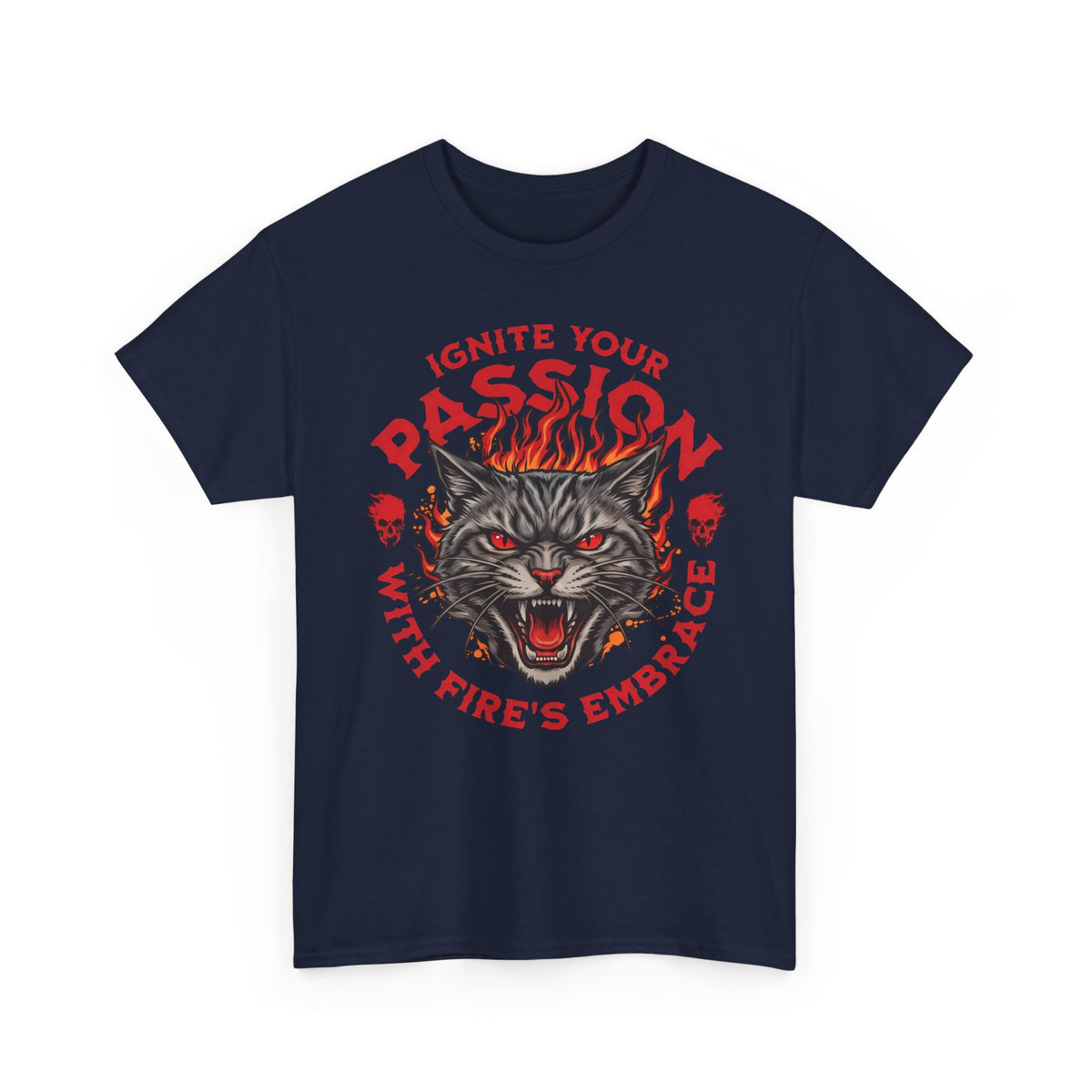 Ignite Your Passion T-Shirt — Flaming Heavy Metal Cat Gothic Tee