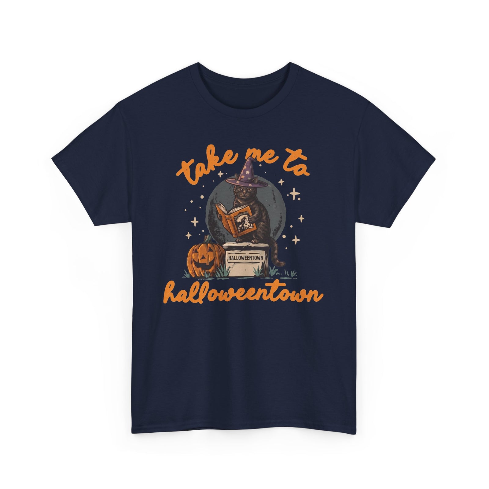 Take Me To Halloweentown Black Cat T-Shirt — Witchy Spellbook Kitten Tee
