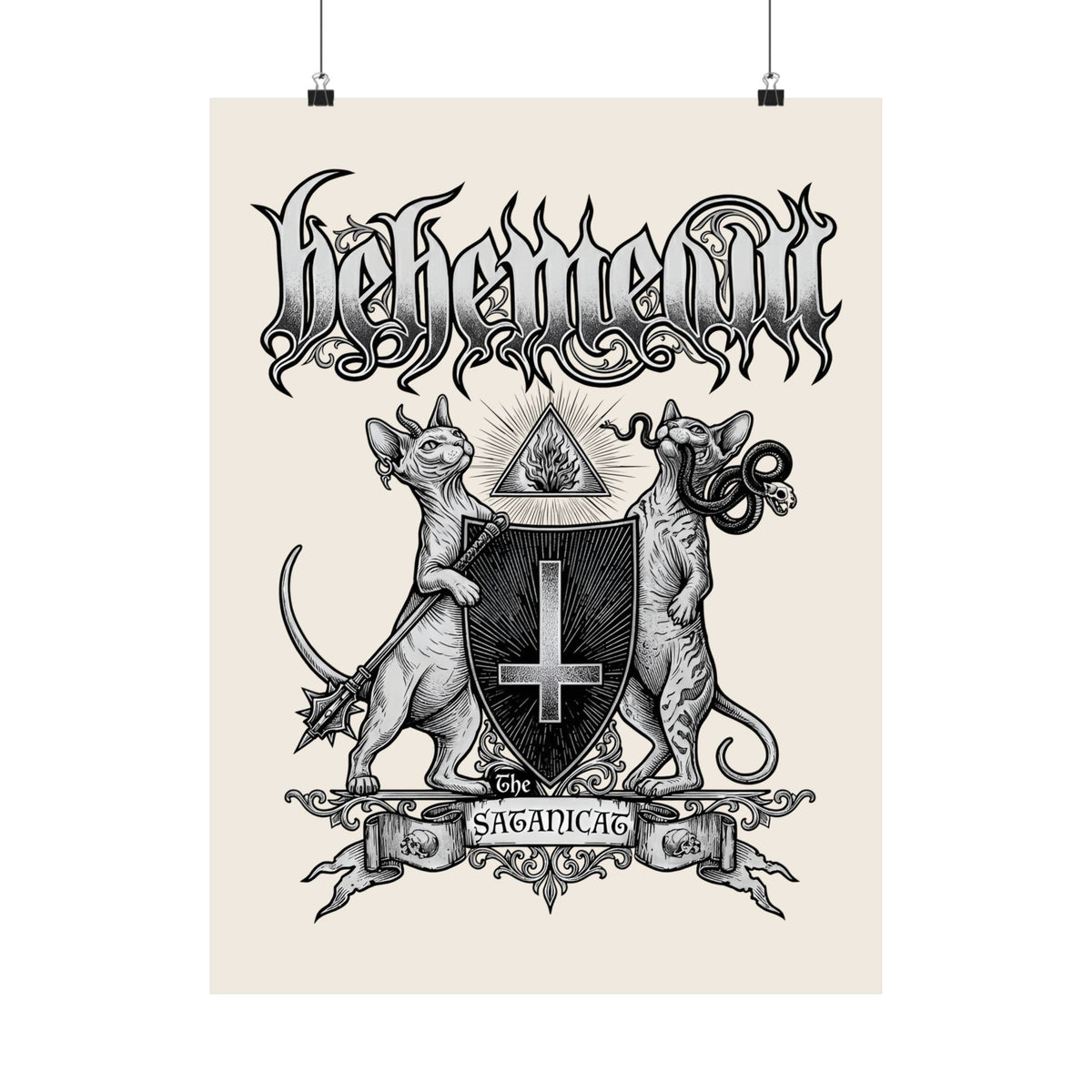 Satanicat Behemeow Poster — Gothic Cat Graphic Poster
